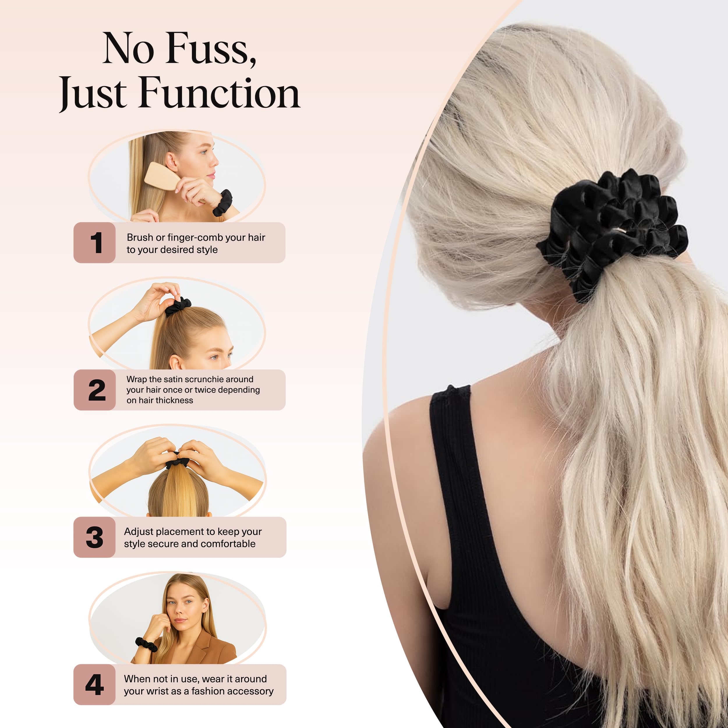 Kitsch satin scrunchies for girls during school or play for gentle, secure styling