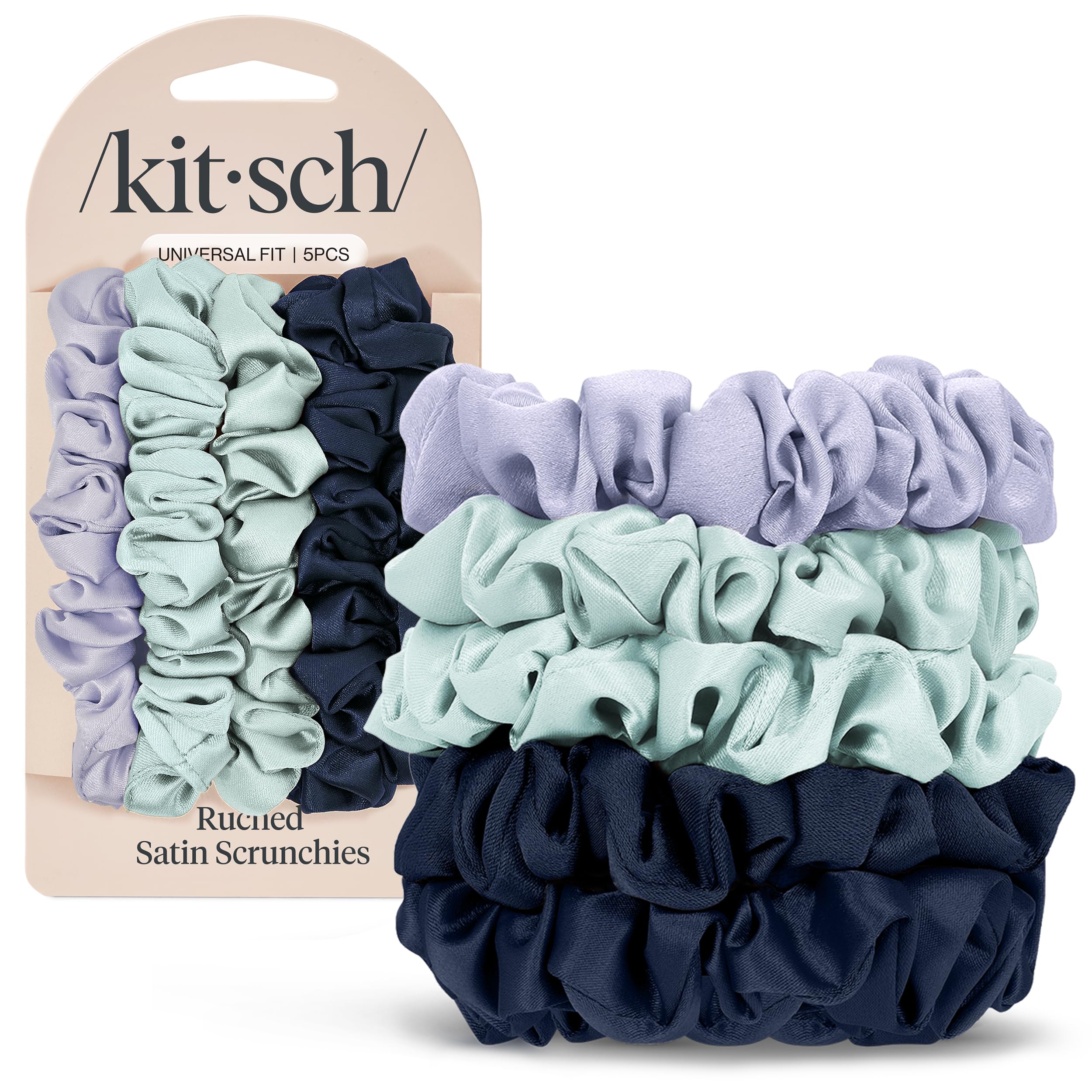 Kitsch Garden Bouquet satin scrunchies close-up showing crease-free hair hold.