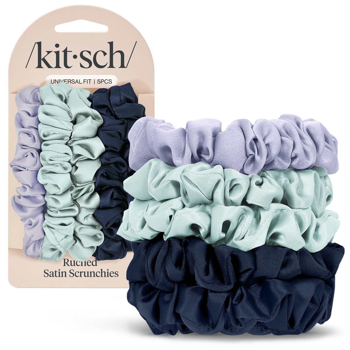 Kitsch Garden Bouquet satin scrunchies close-up showing crease-free hair hold.