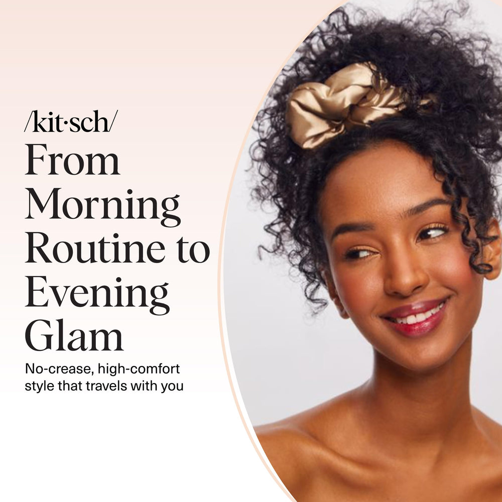 Kitsch satin scrunchies in night routine featured with easy sleep-friendly wear.