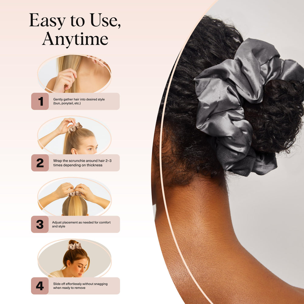 Kitsch satin scrunchies on thin hair keep bouncy shape with no dents.