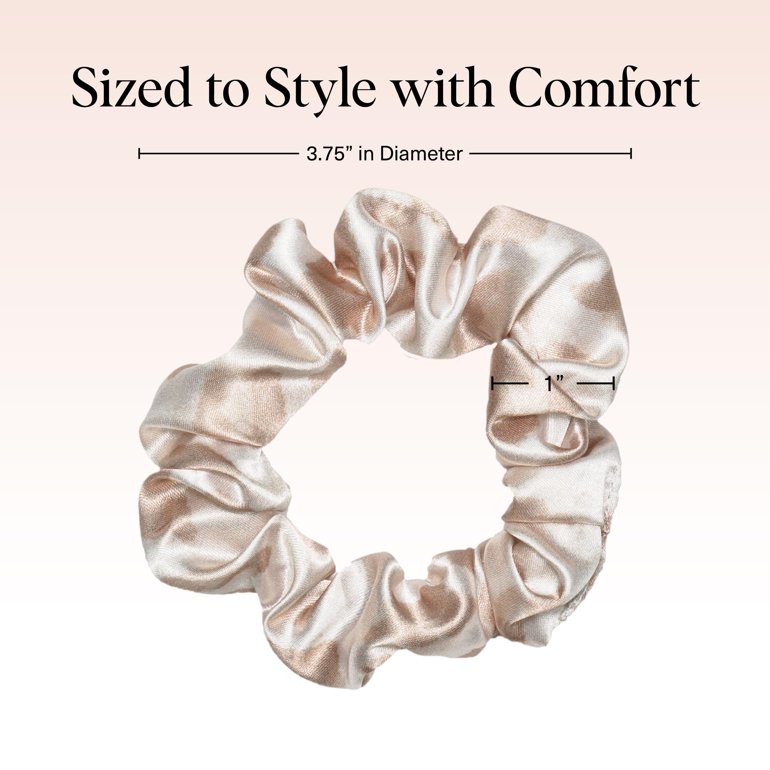 Kitsch satin scrunchies wrapped in hair showing smooth glide