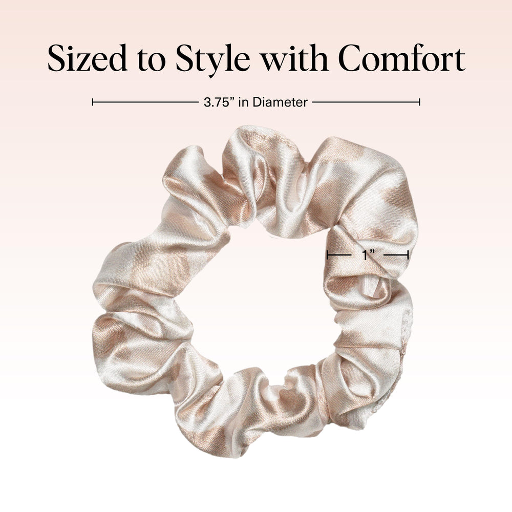 Kitsch satin scrunchies wrapped in hair showing smooth glide