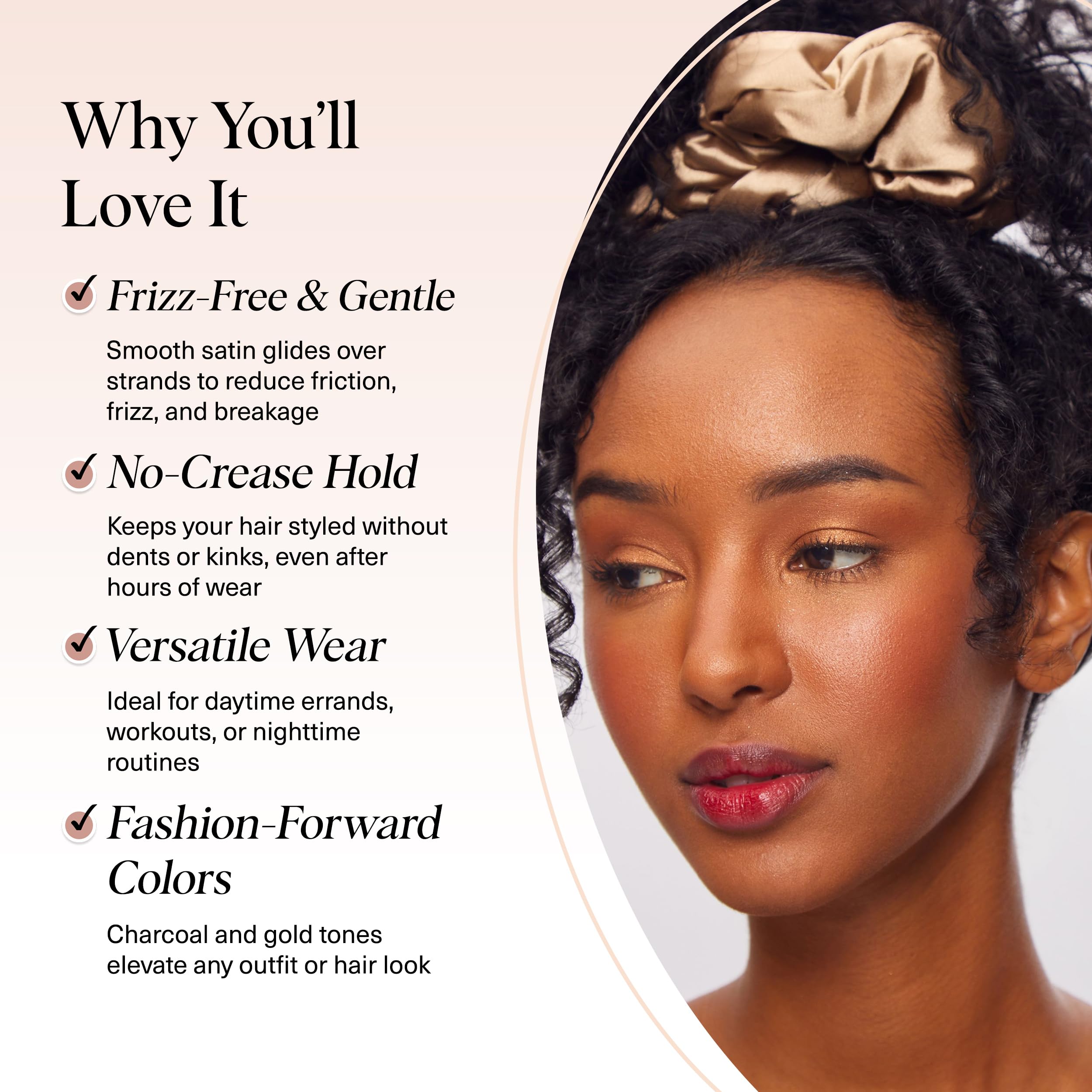 Kitsch satin scrunchies worn on wrist, adding chic accessory to outfits.