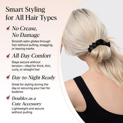 Kitsch satin scrunchies on wrist demonstrate chic, durable accessory for all-day style