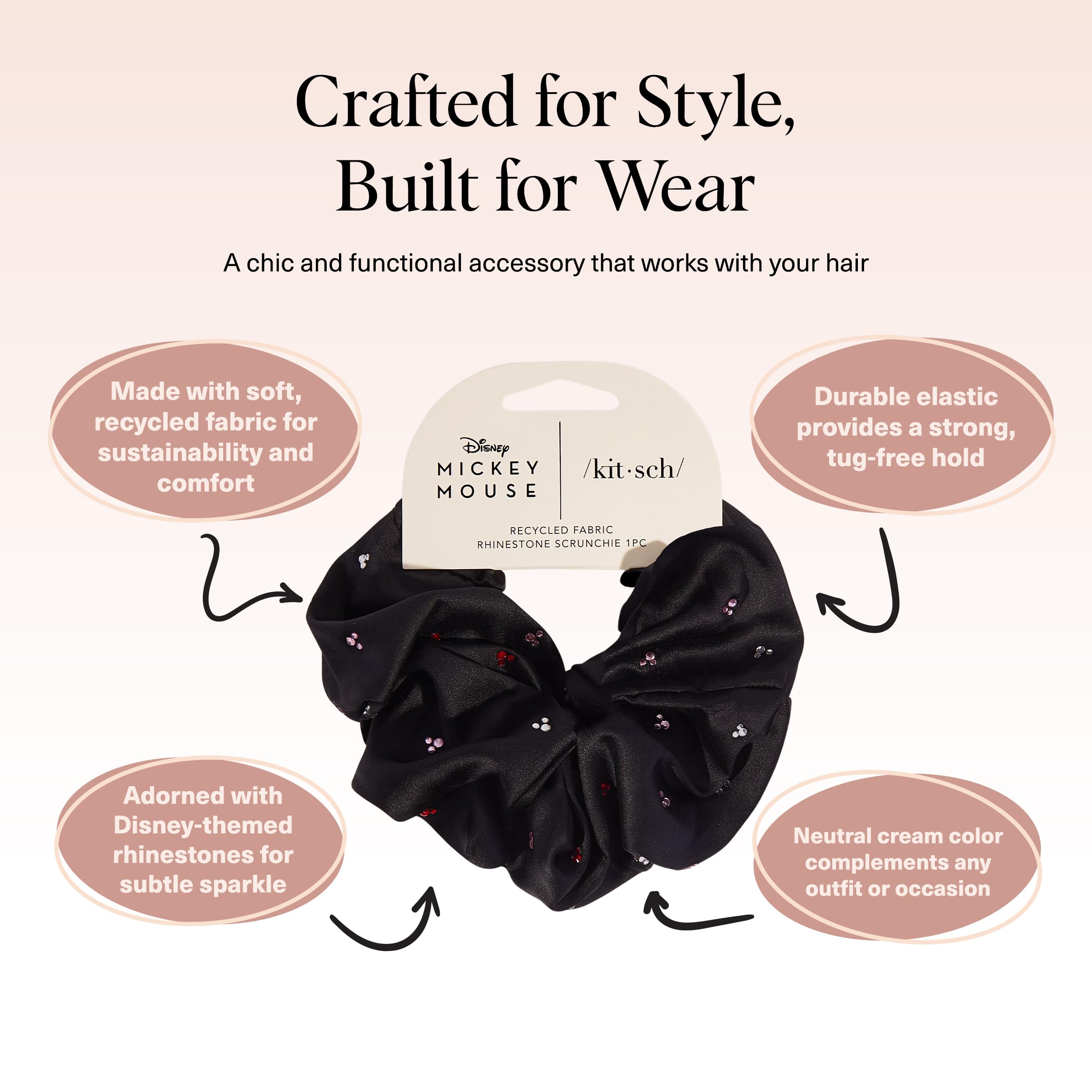 Kitsch scrunchie on wrist as chic accessory with subtle sparkle.