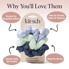 Kitsch scrunchies no-damage fabric highlights gentle grip for thick or curly hair.