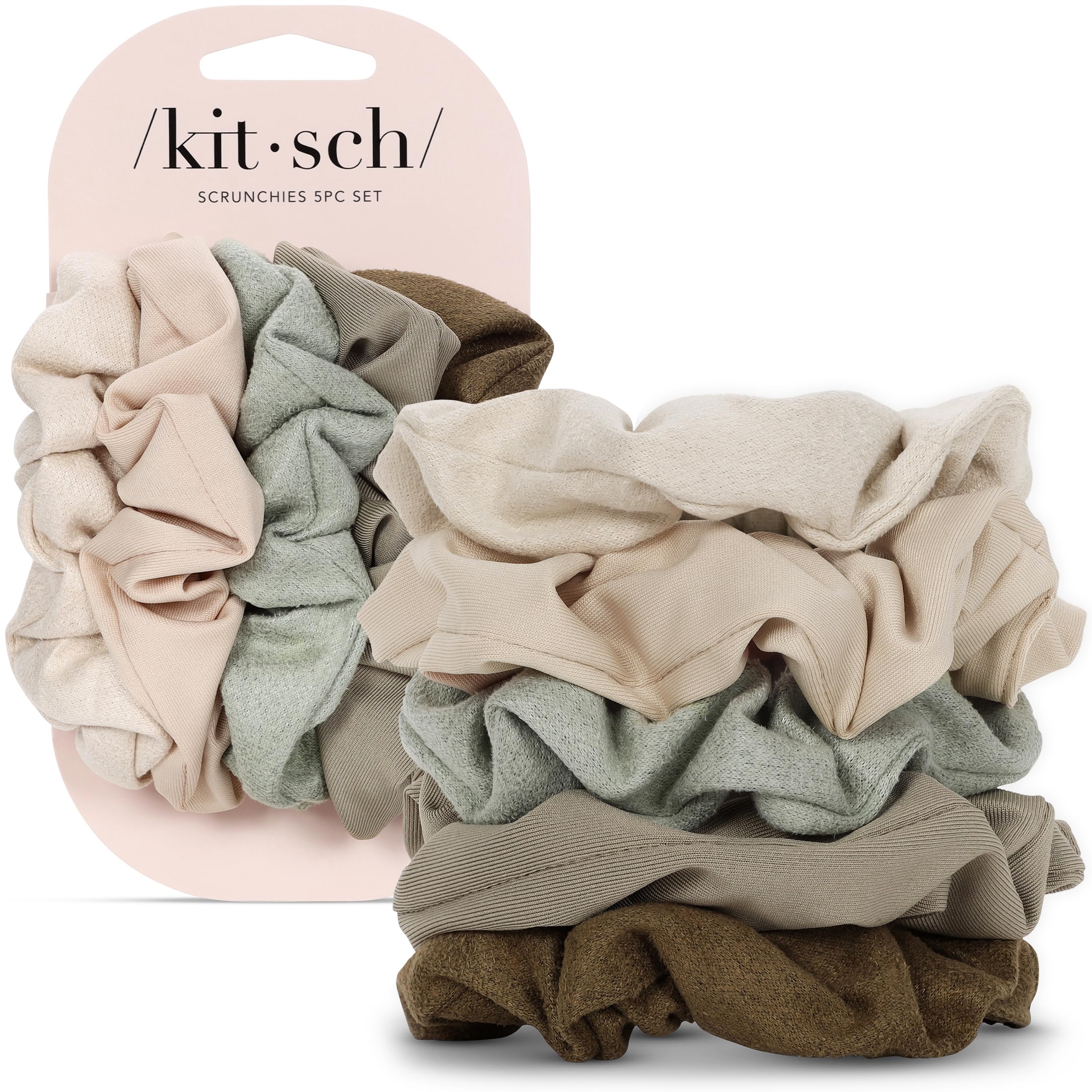 Kitsch scrunchies moss green pack displayed for versatile day-to-night styling