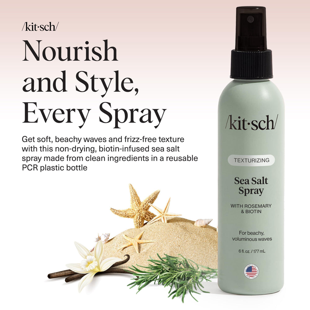 Kitsch Sea Salt Spray on hair waves shows natural texture and subtle shine.