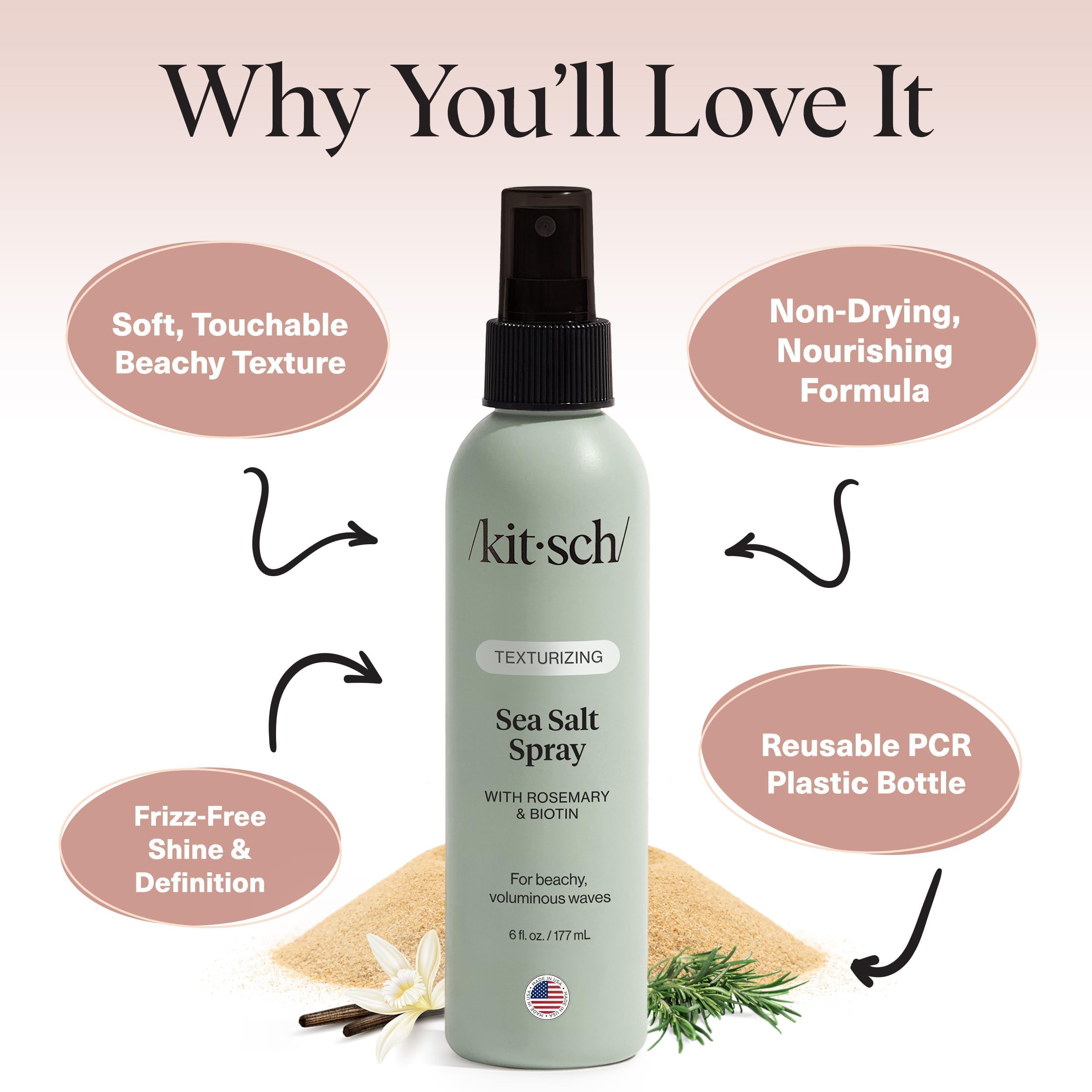 Kitsch Sea Salt Spray textured-hair close-up reveals relaxed volume and definition.