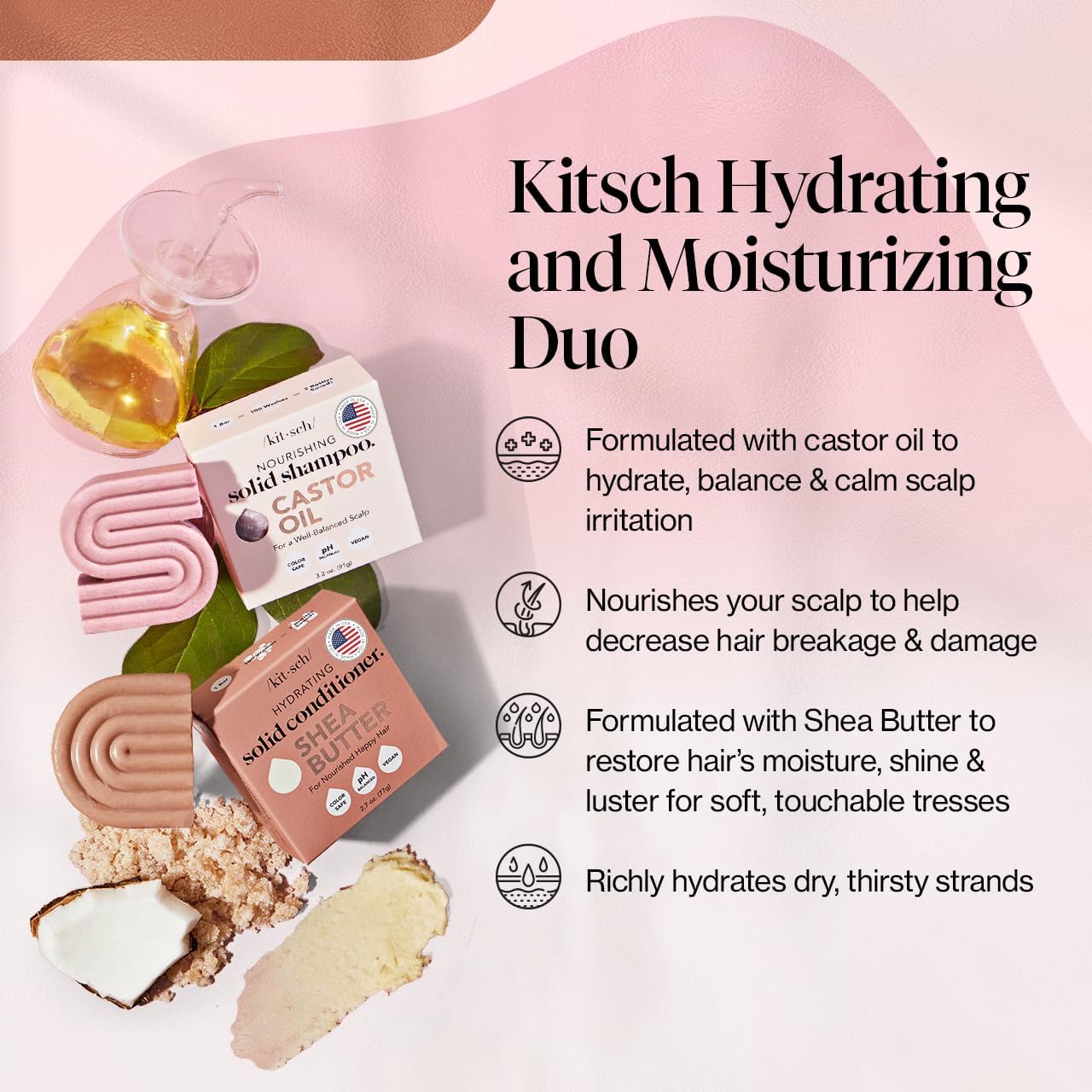 Kitsch shampoo and conditioner bars in use during shower routine for daily renewal.