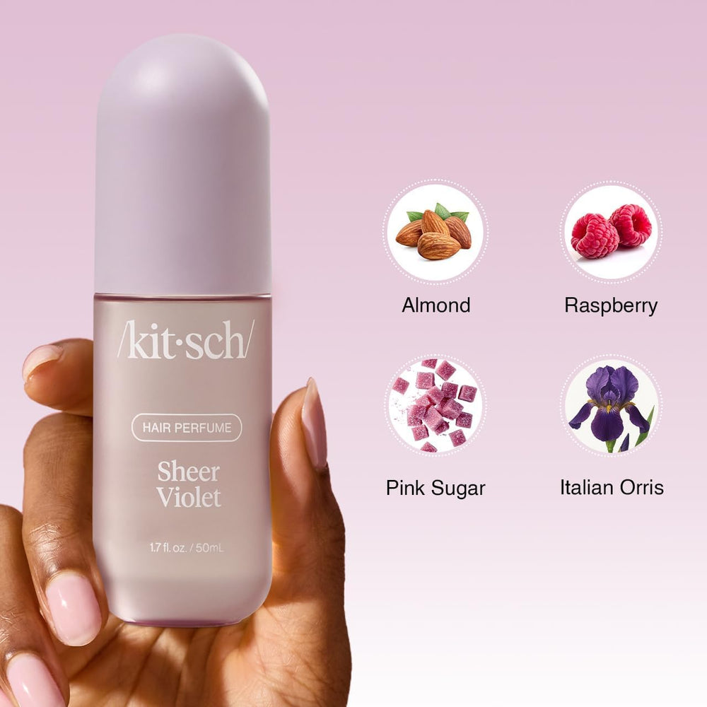 Kitsch Sheer Violet mist on satin pillowcase for a scented sleep ritual.