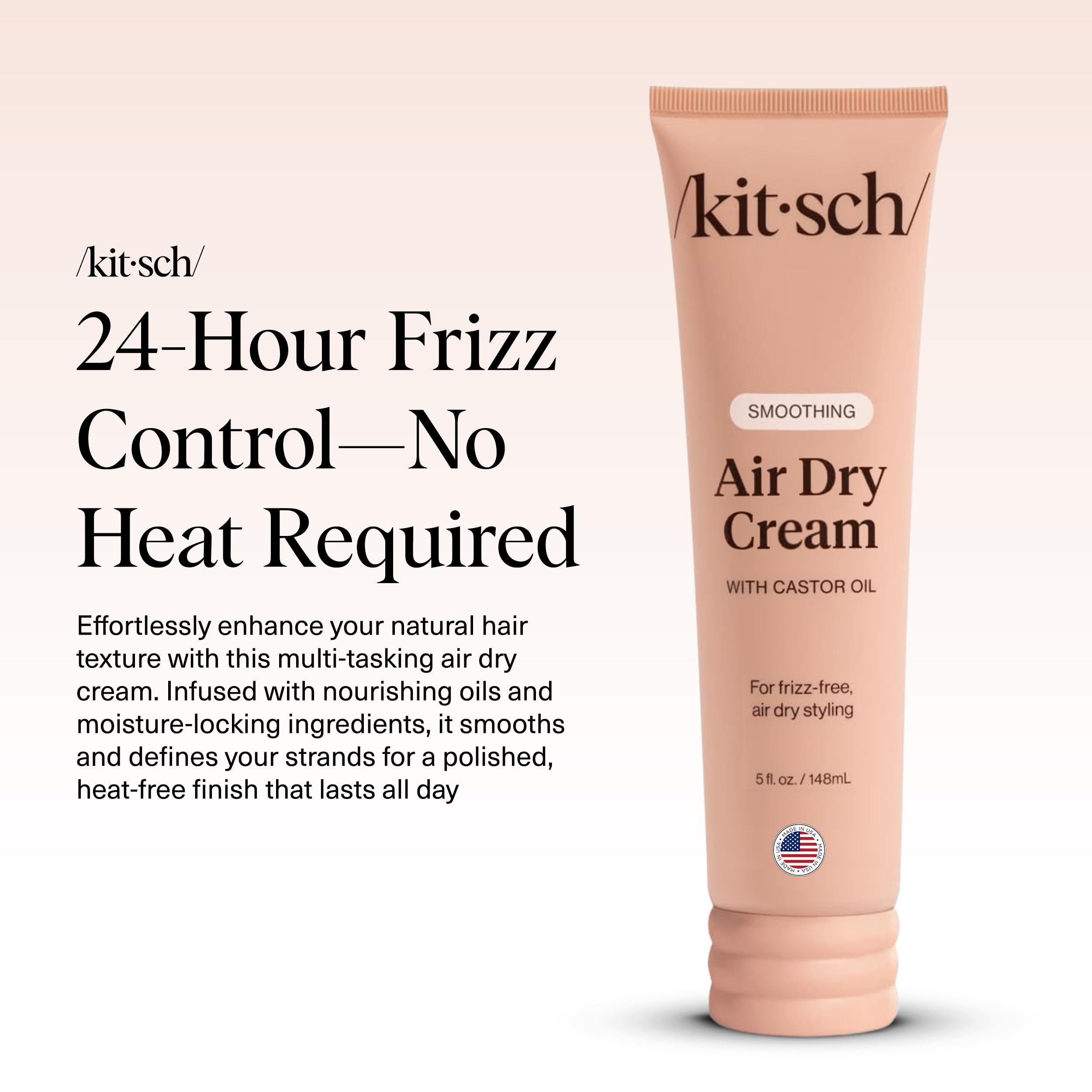 Kitsch smoothing air dry cream application on hands demonstrates easy, heat-free styling without stiffness.