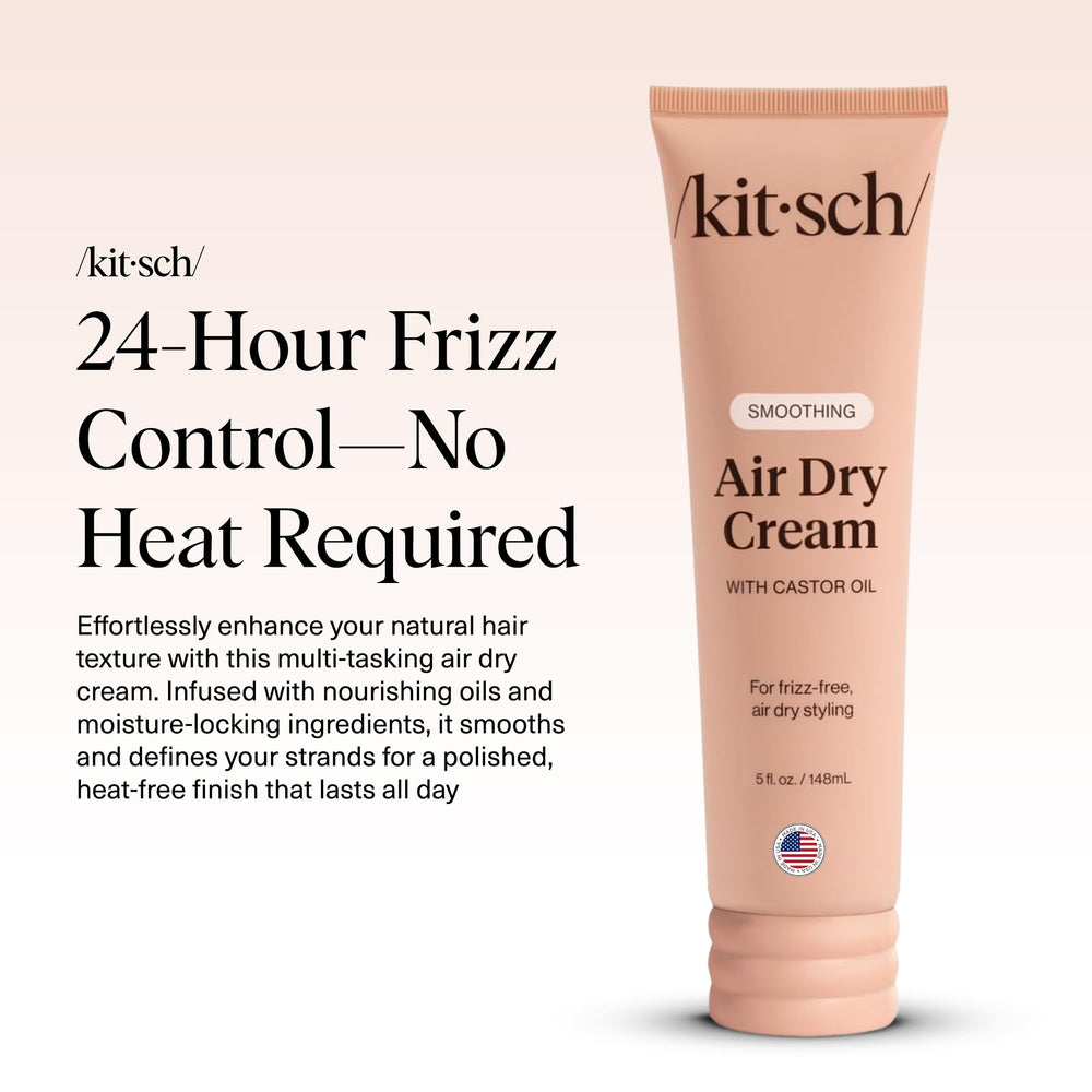 Kitsch smoothing air dry cream application on hands demonstrates easy, heat-free styling without stiffness.