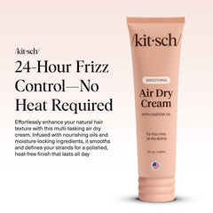 Kitsch smoothing air dry cream application on hands demonstrates easy, heat-free styling without stiffness.