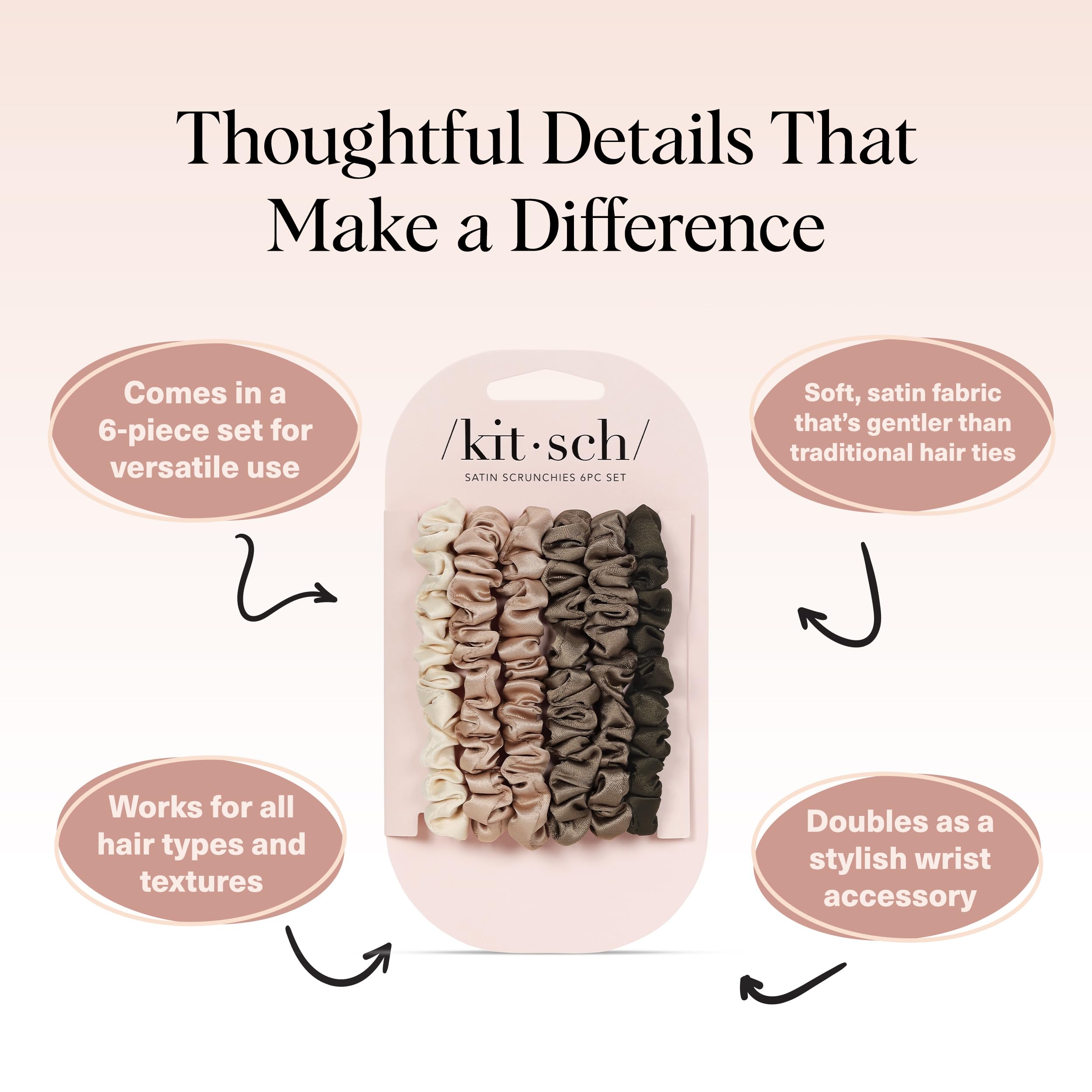 Kitsch ultra-petite satin scrunchie used overnight helps reduce creases for smoother mornings.