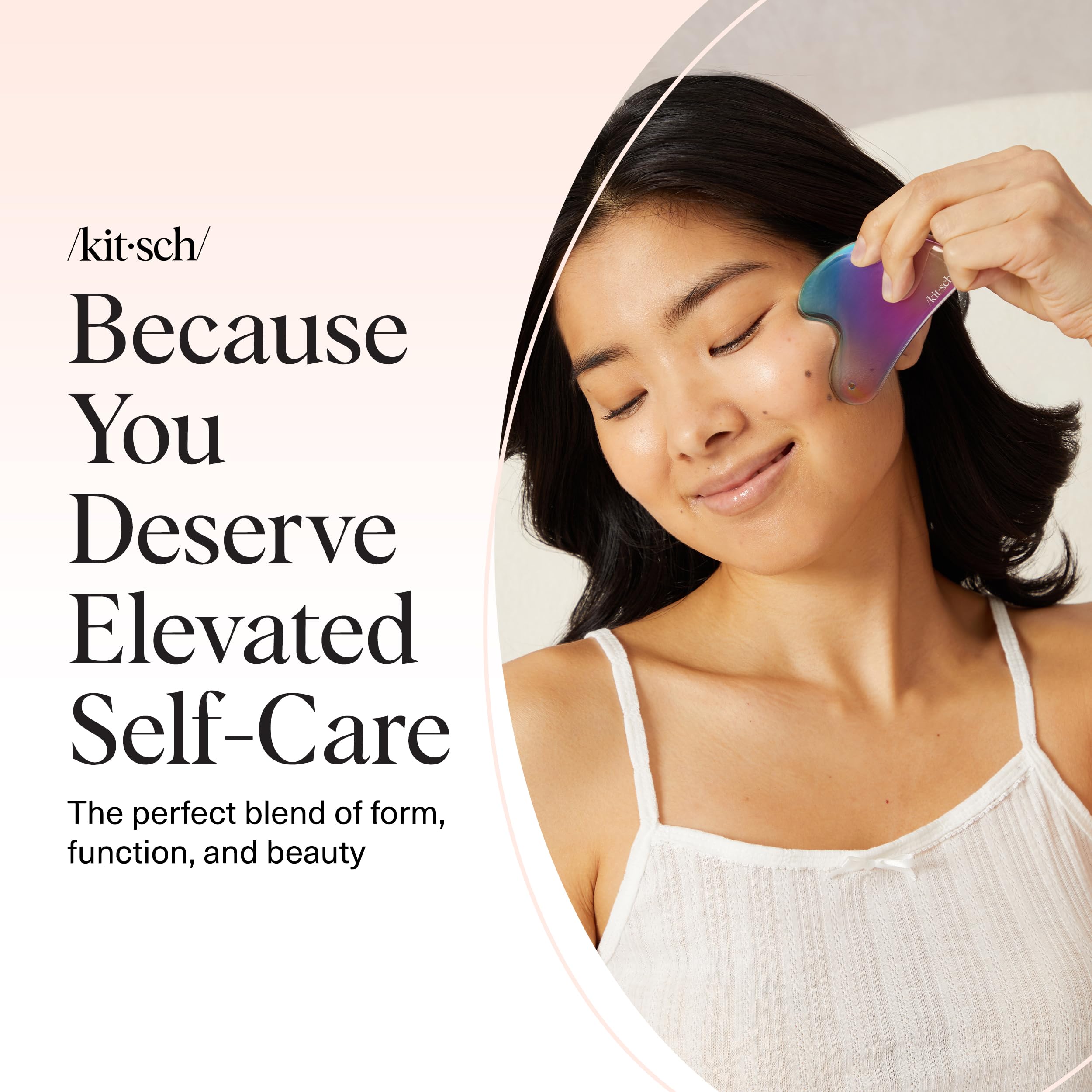 Kitsch gua sha tool close-up shows rust-resistant finish and premium craftsmanship