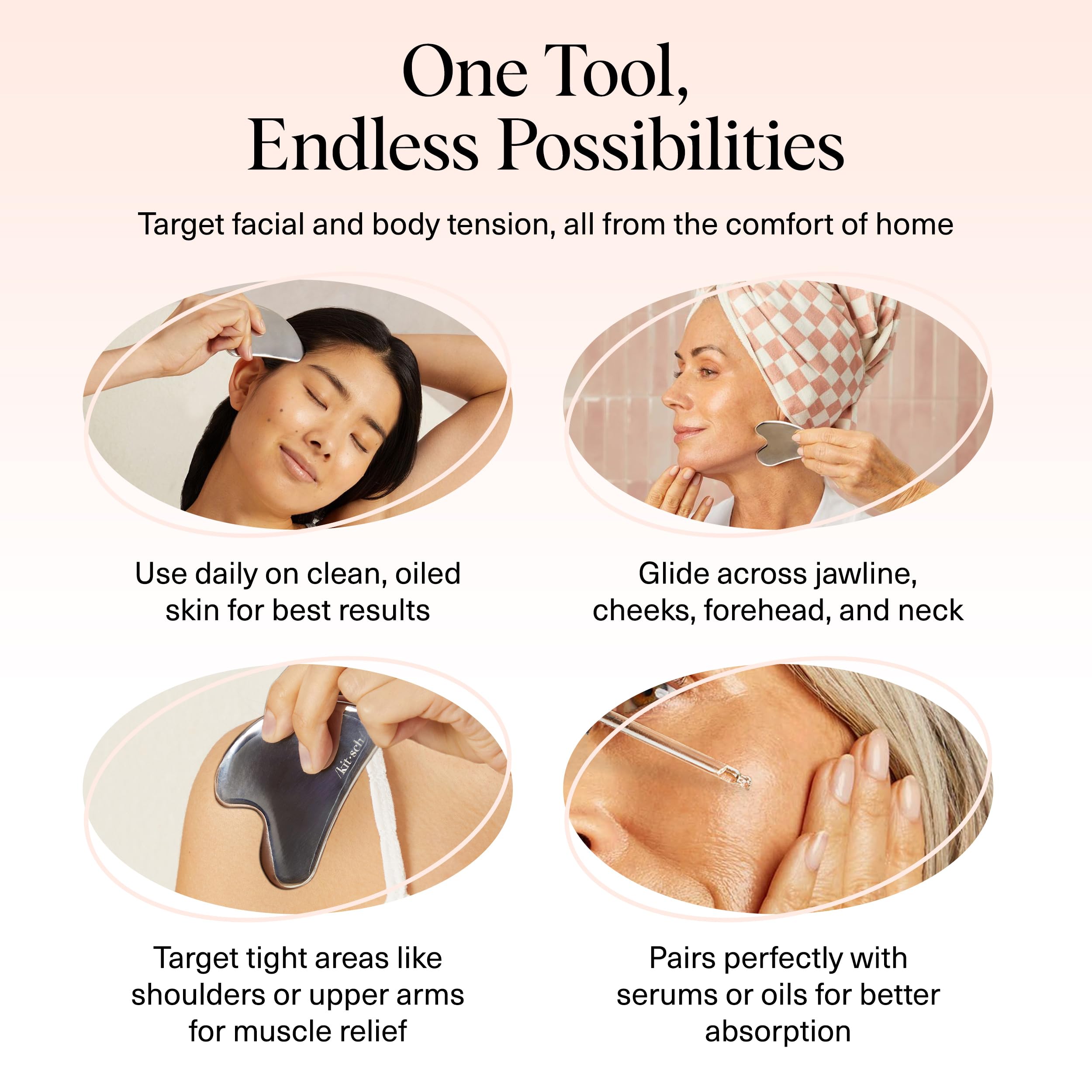 Kitsch gua sha tool displayed on vanity with sleek modern design