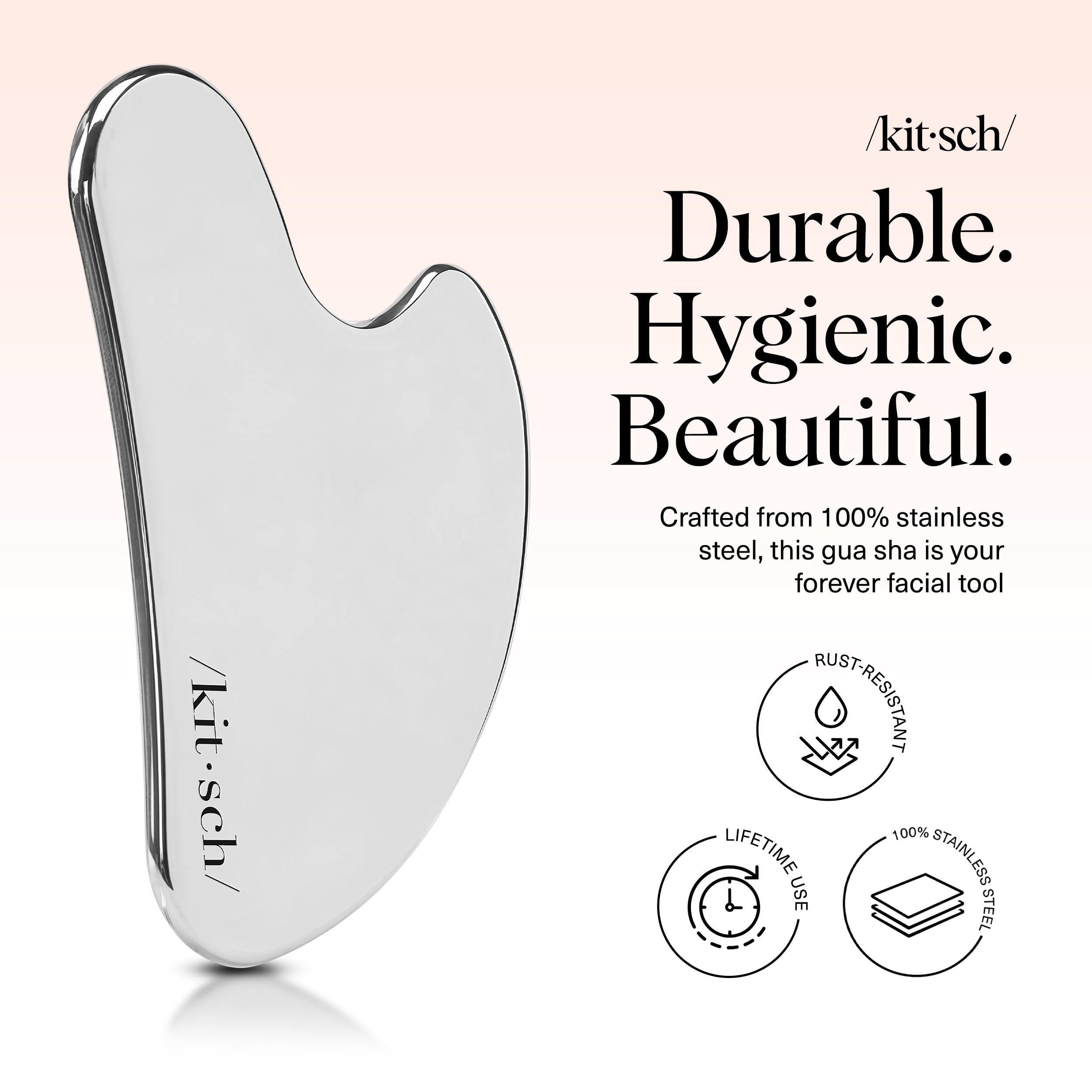 Kitsch stainless steel gua sha tool highlighting jawline sculpting potential