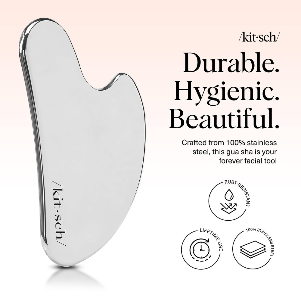 Kitsch stainless steel gua sha tool highlighting jawline sculpting potential