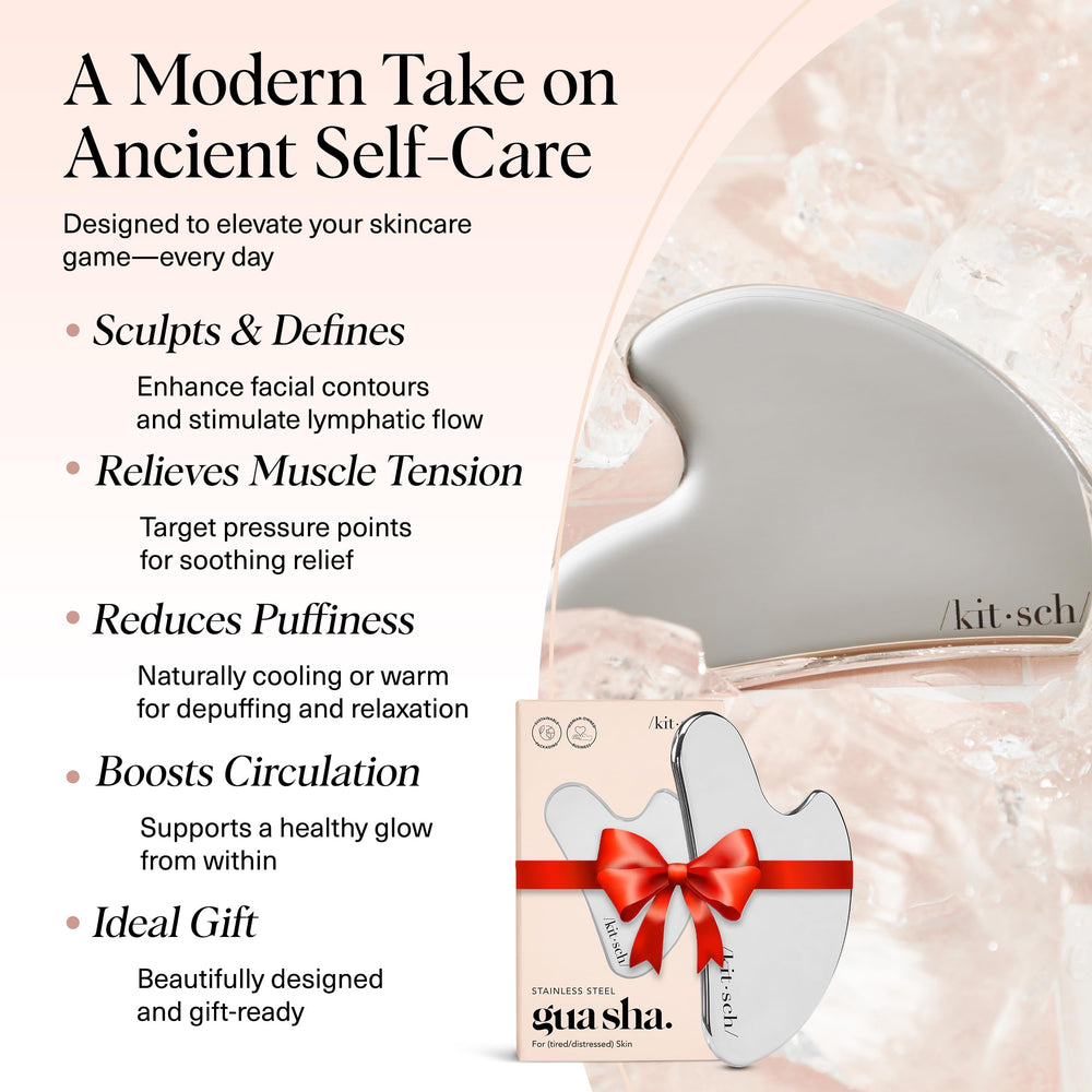 Kitsch gua sha tool on neck for gentle lymphatic drainage routine