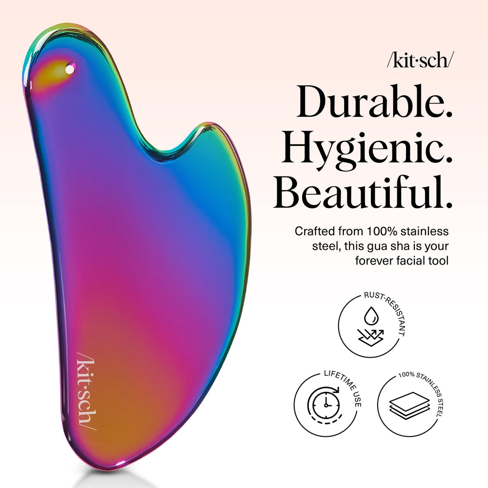 Kitsch gua sha tool side view highlights ergonomic grip for precise jawline massage