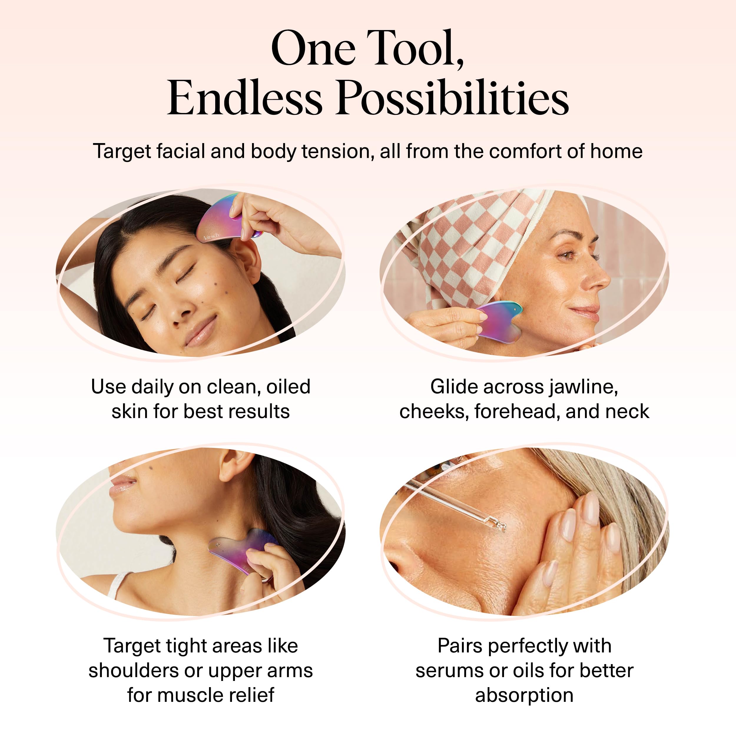 Kitsch gua sha tool warms slightly for gentle heat therapy and relaxation