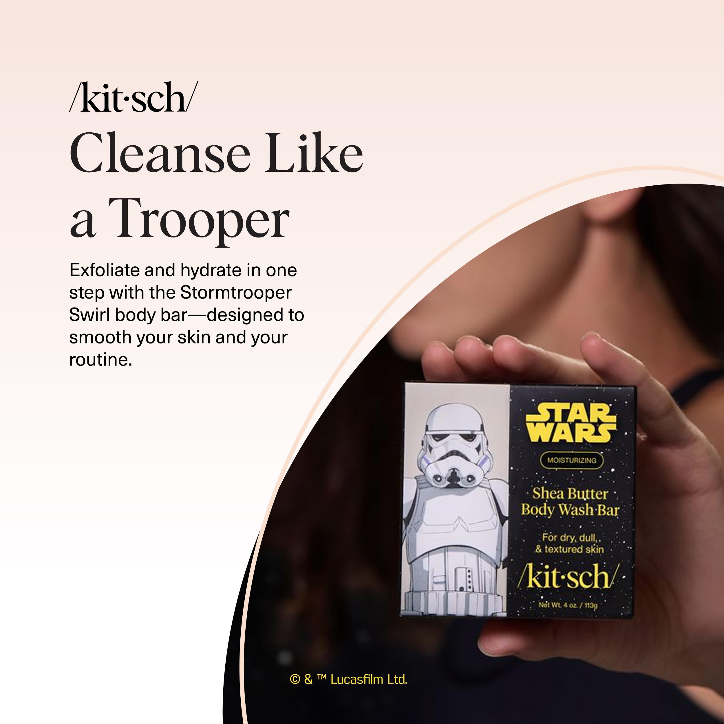 Kitsch colección Star Wars Stormtrooper, diseño remolino, cuidado diario para piel suave.