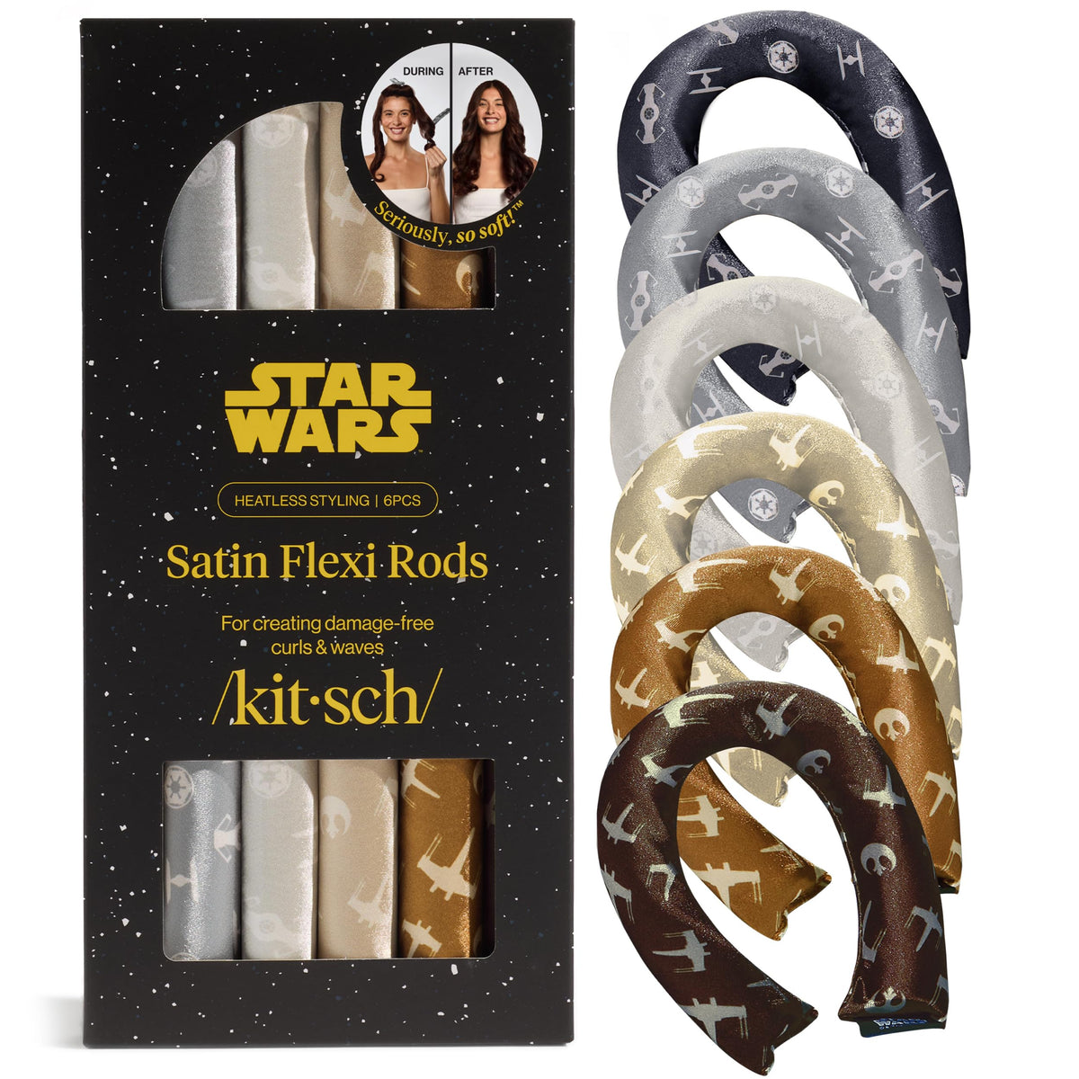Kitsch x Star Wars satin heatless curler overnight use with secure grip.