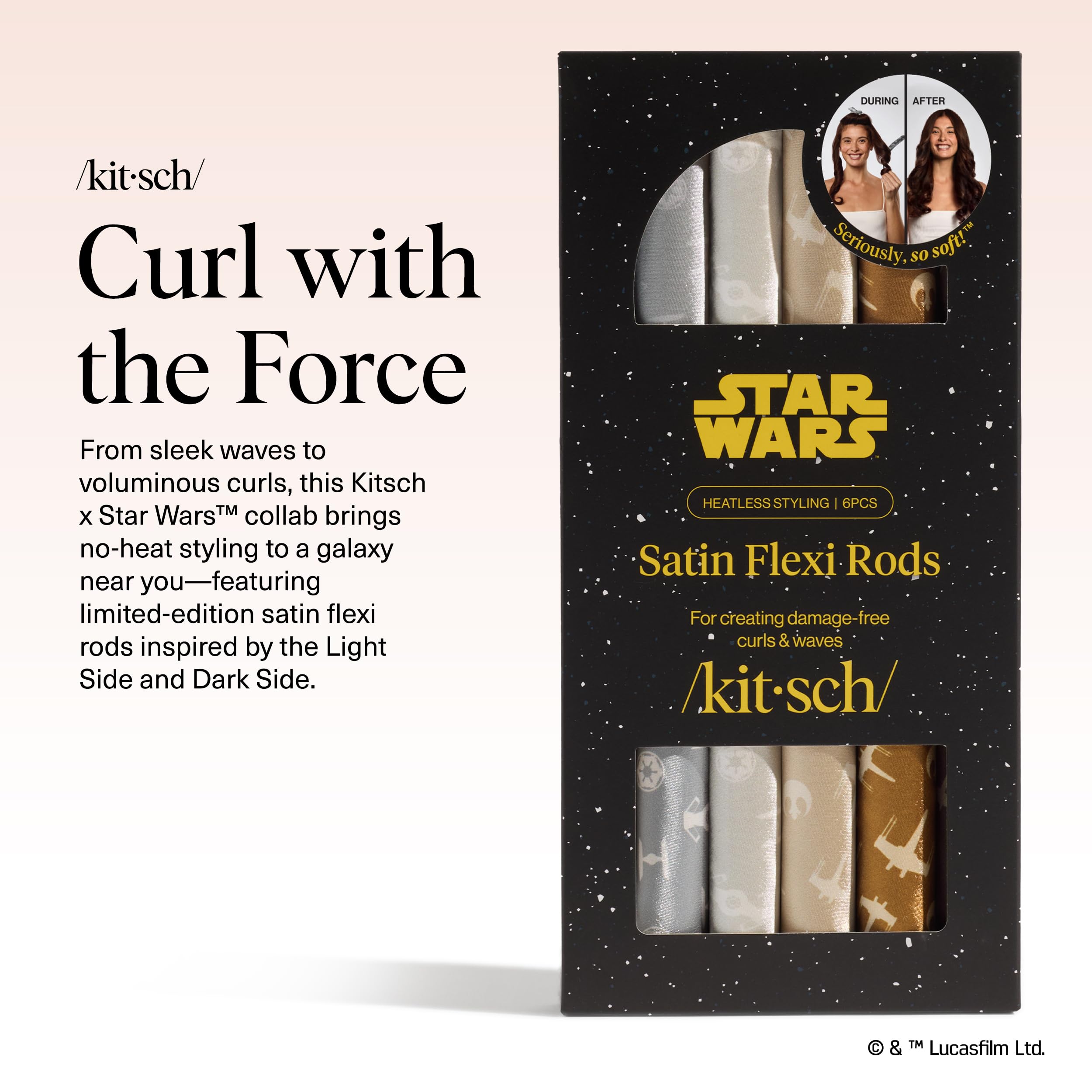 Kitsch Star Wars satin curlers with easy snaps for quick, comfortable styling.