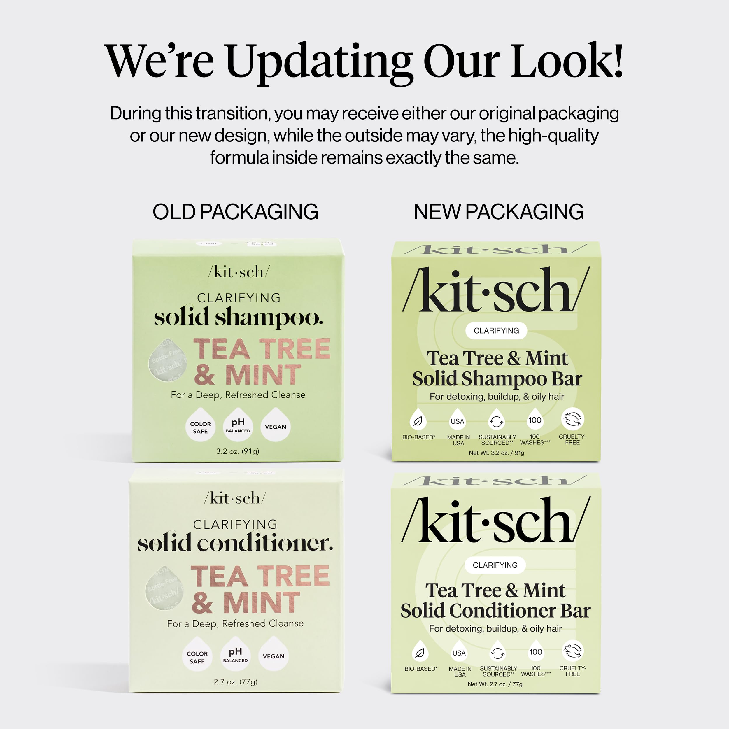 Kitsch Tea Tree Conditioner Bar packaging emphasizes compact, plastic-free care.