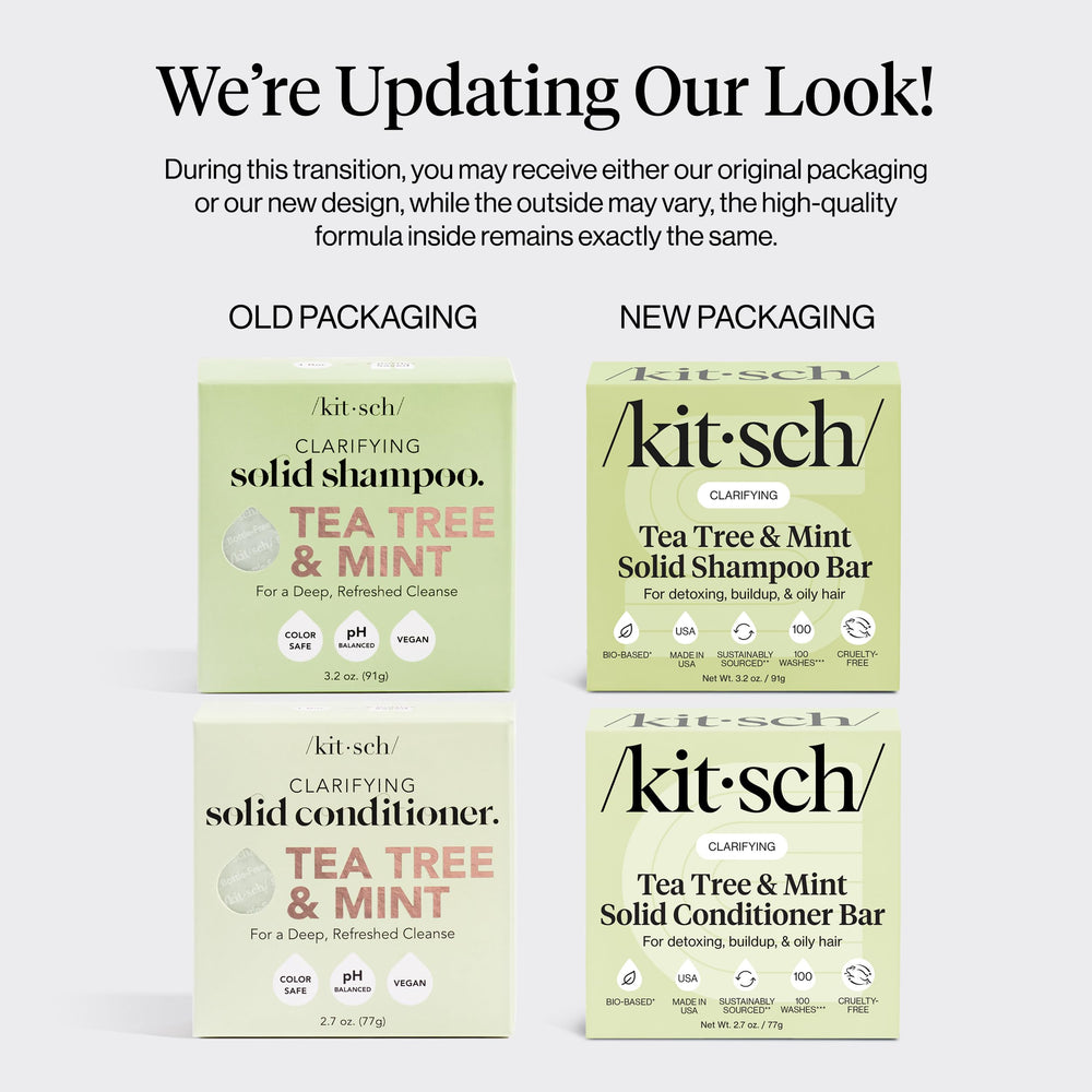 Kitsch Tea Tree Conditioner Bar packaging emphasizes compact, plastic-free care.