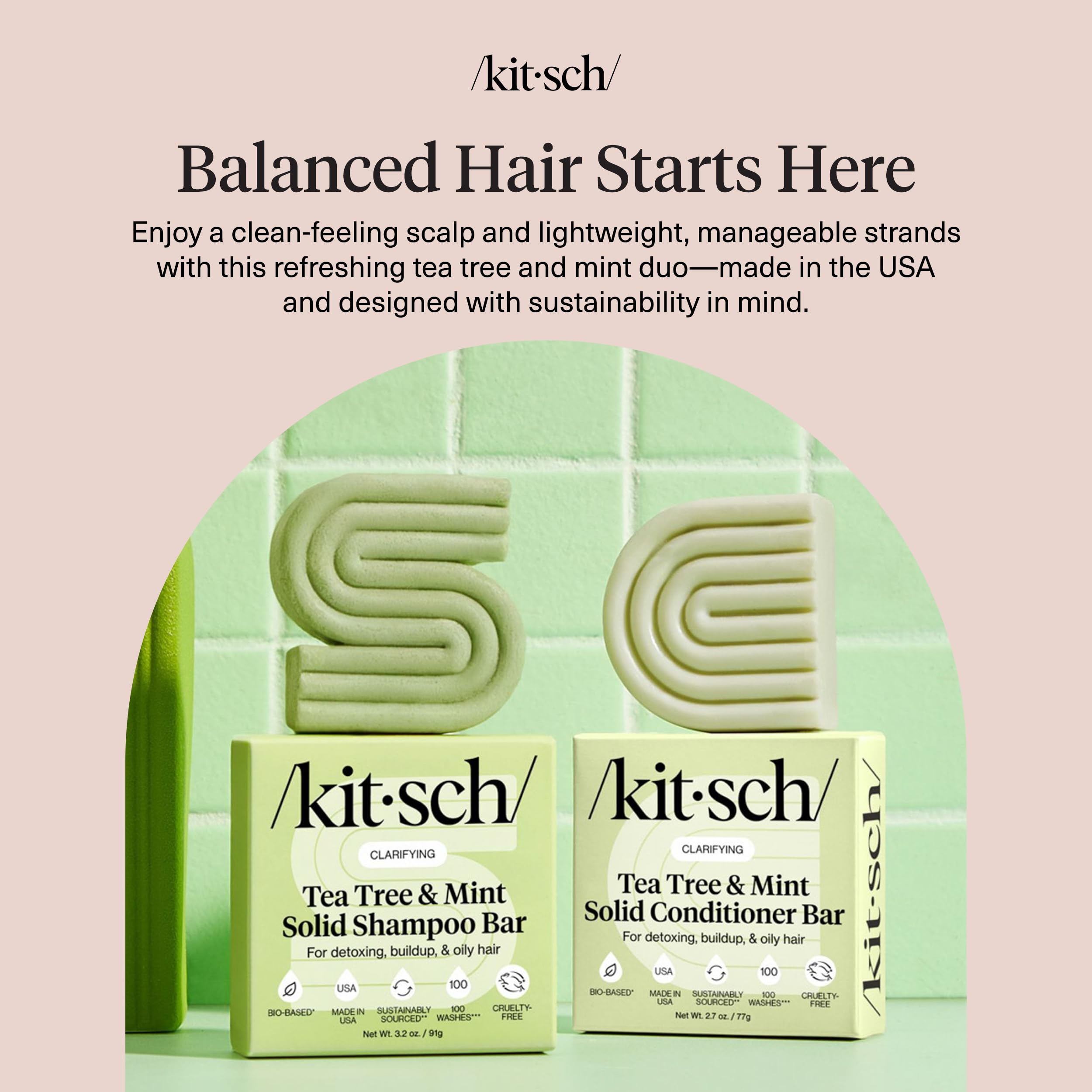 Kitsch Tea Tree Conditioner Bar showcases lightweight moisture and detangling support.