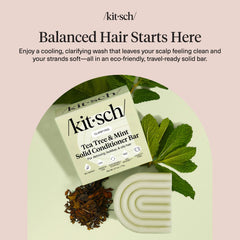 Kitsch Tea Tree & Mint conditioner bar in hand suggesting easy, quick refreshment