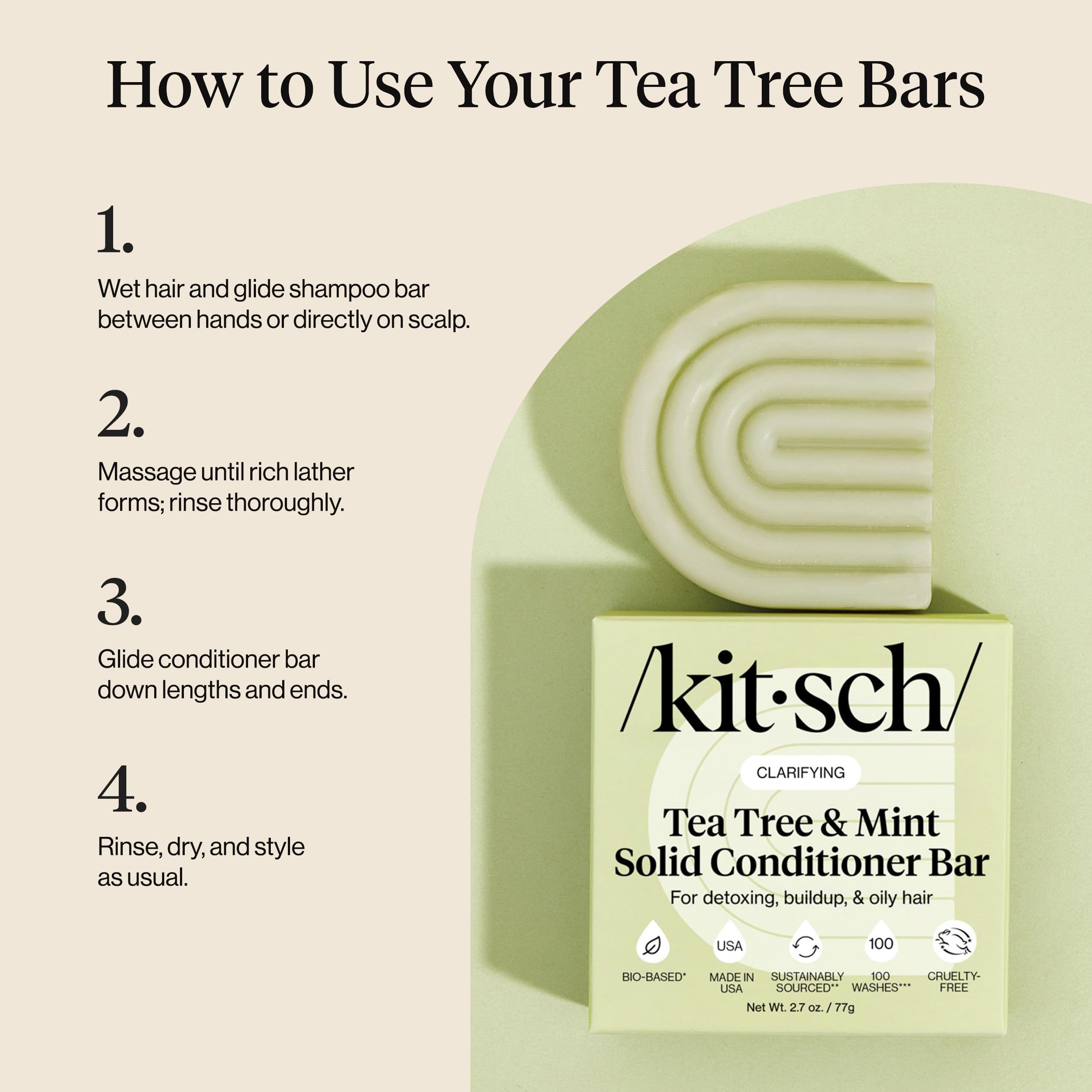 Kitsch conditioner bar with natural ingredients and refreshing tea tree mint scent