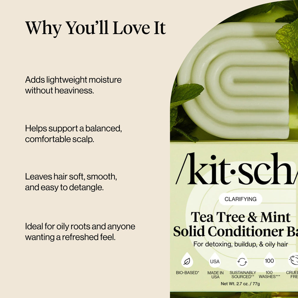 Kitsch Tea Tree & Mint Conditioner Bar Made in USA highlighting quality and local production