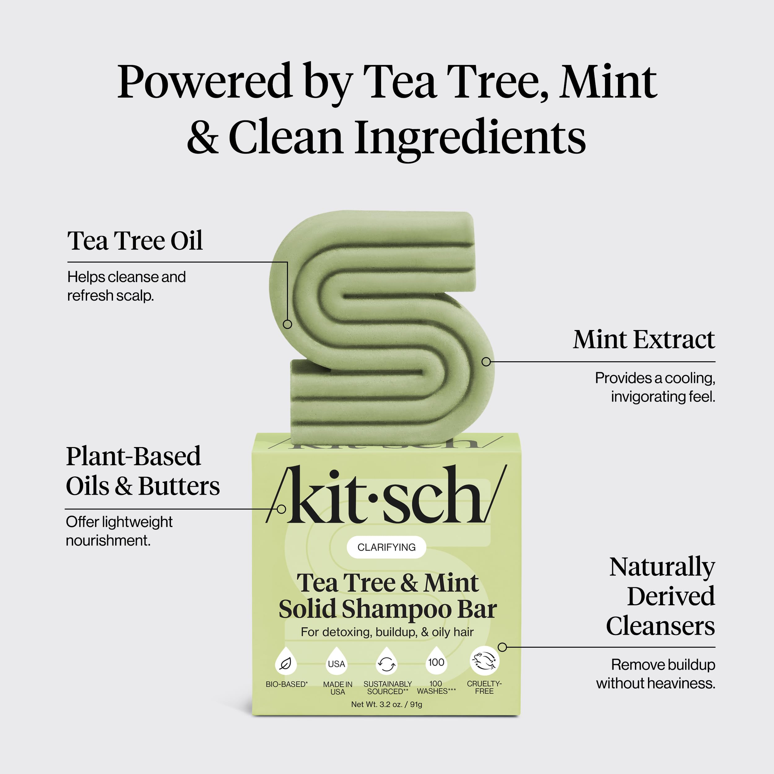 Kitsch Tea Tree & Mint bar on hair post-wash feels light