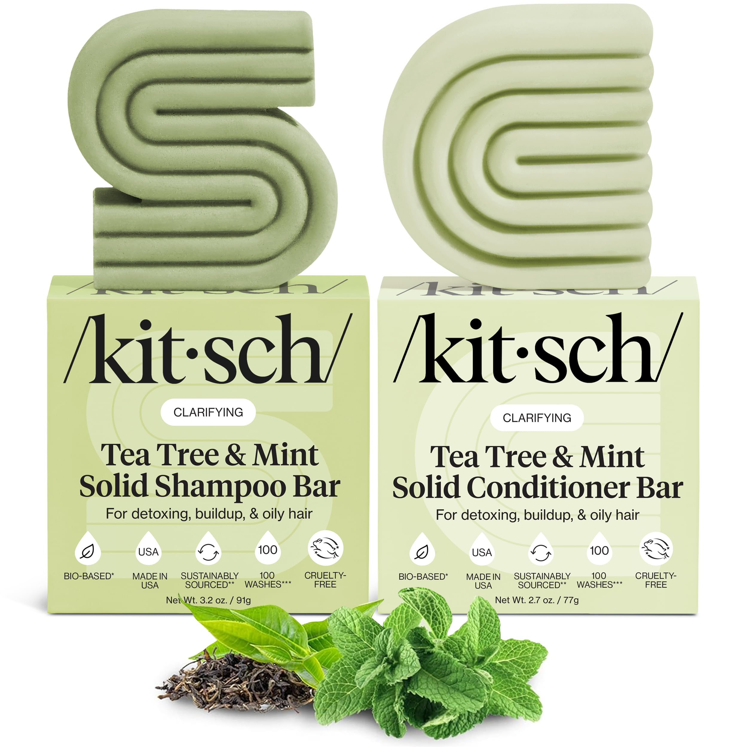Kitsch Tea Tree Shampoo Bar packaging highlights eco-friendly, travel-ready design.