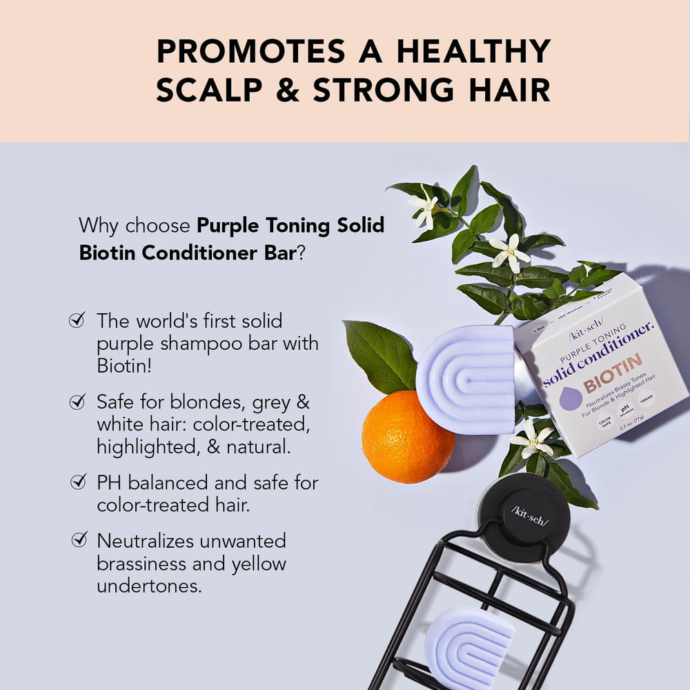 Kitsch Toning Purple Conditioner Bar wet-application demonstrates mid-lengths-to-ends toning and brass reduction.