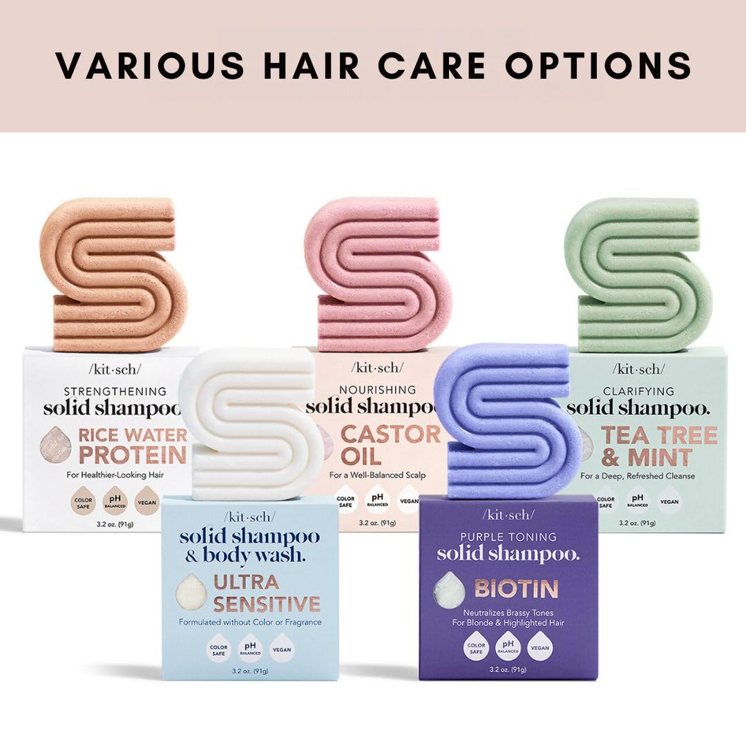 Color-safe pH-balanced Kitsch purple shampoo bar preserves dye and highlights.
