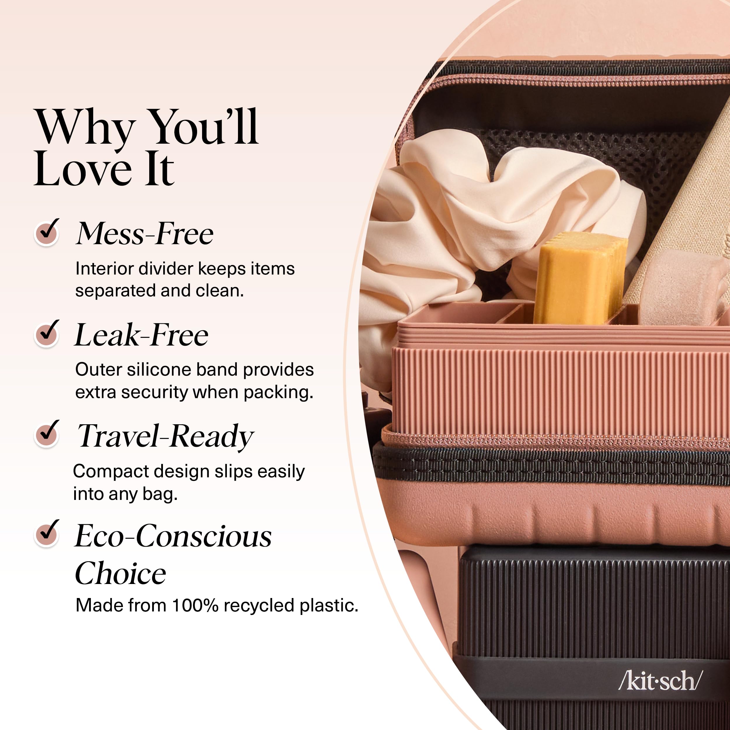 Kitsch travel soap case silicone band, secure and worry-free on the go.