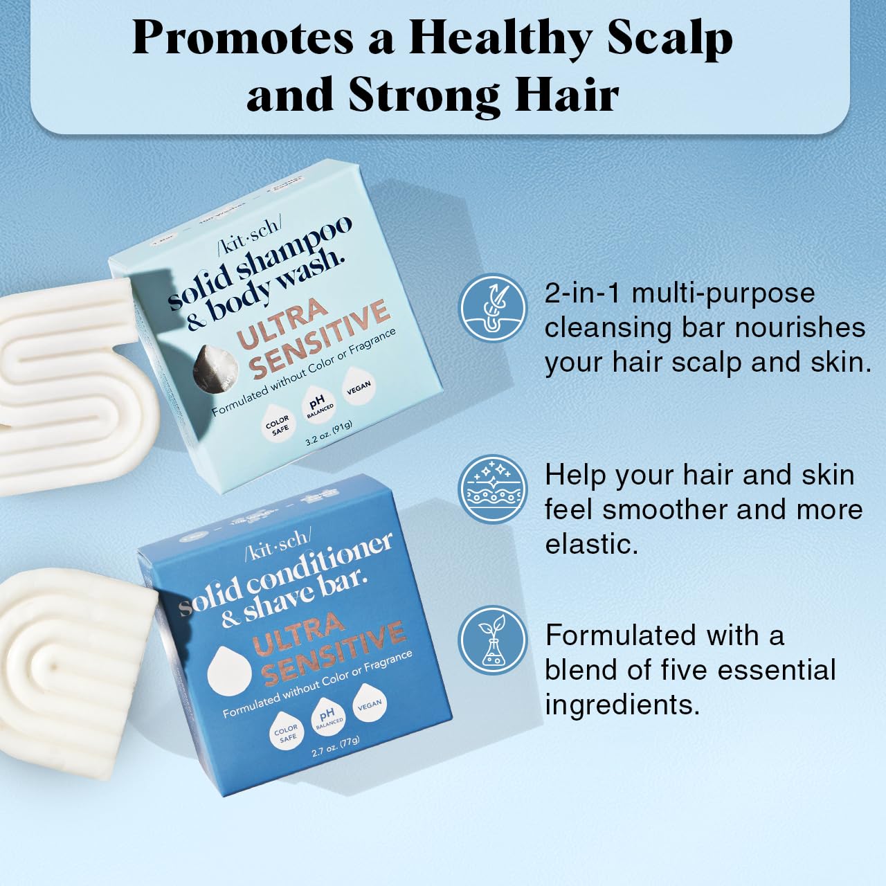 Kitsch ultra-sensitive conditioner bar closeup for lighter, more manageable hair