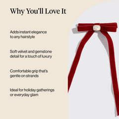 Kitsch velvet bow duckbill clip secure hold for all-day wear.