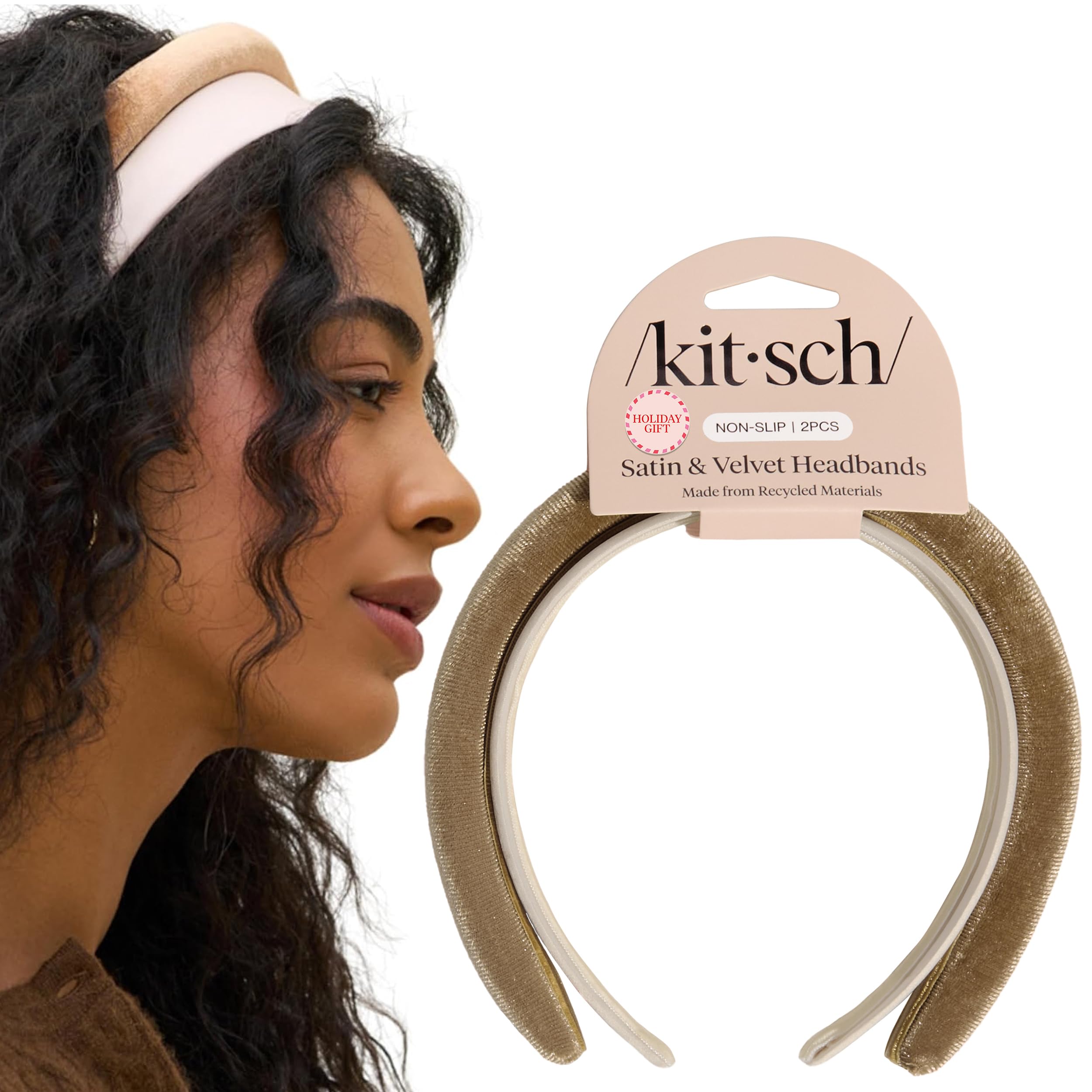Kitsch velvet headband cream close-up showing plush texture for soft daily styling and secure fit.