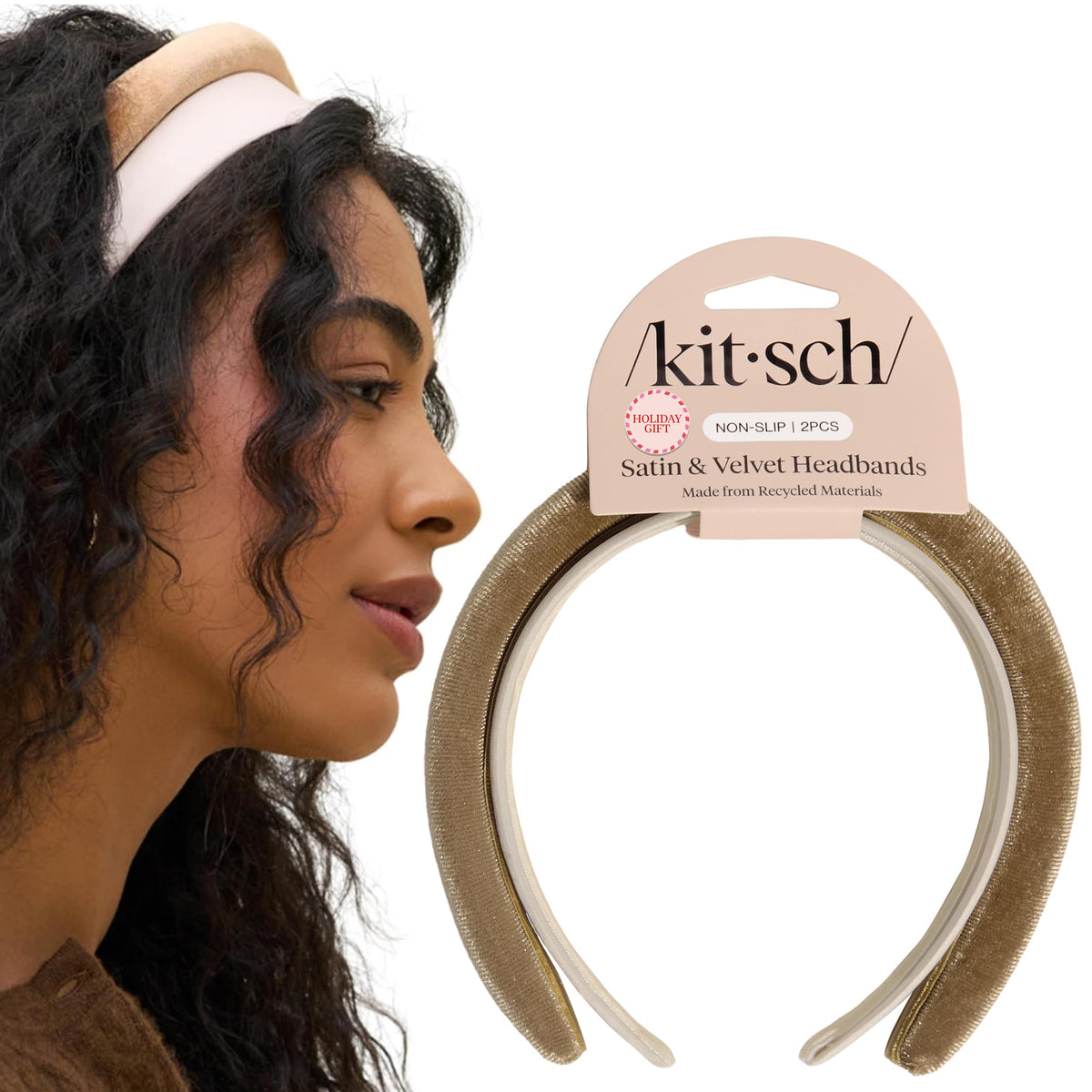 Kitsch velvet headband cream close-up showing plush texture for soft daily styling and secure fit.