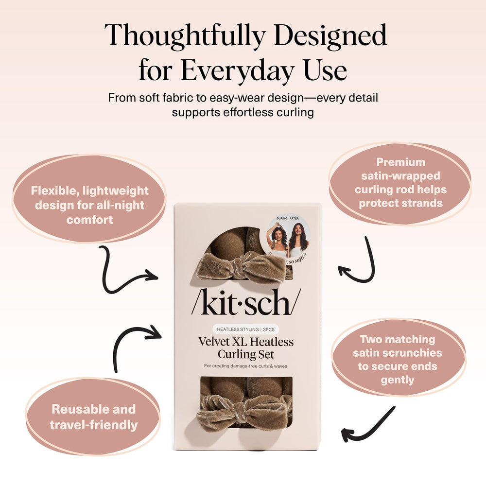 Kitsch Velvet XL includes two soft scrunchies to secure ends without tugging.