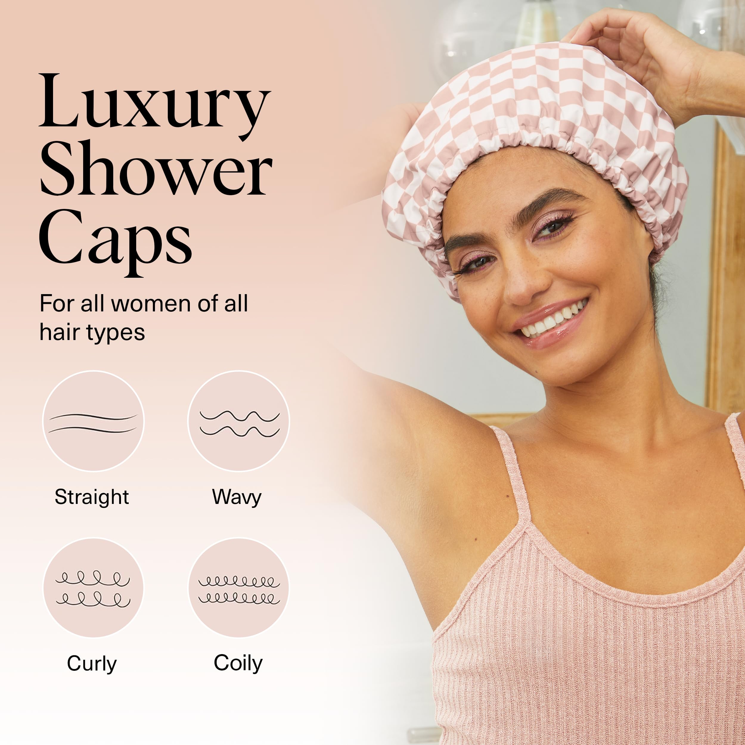 Kitsch waterproof shower cap adjustable back wire fits most heads