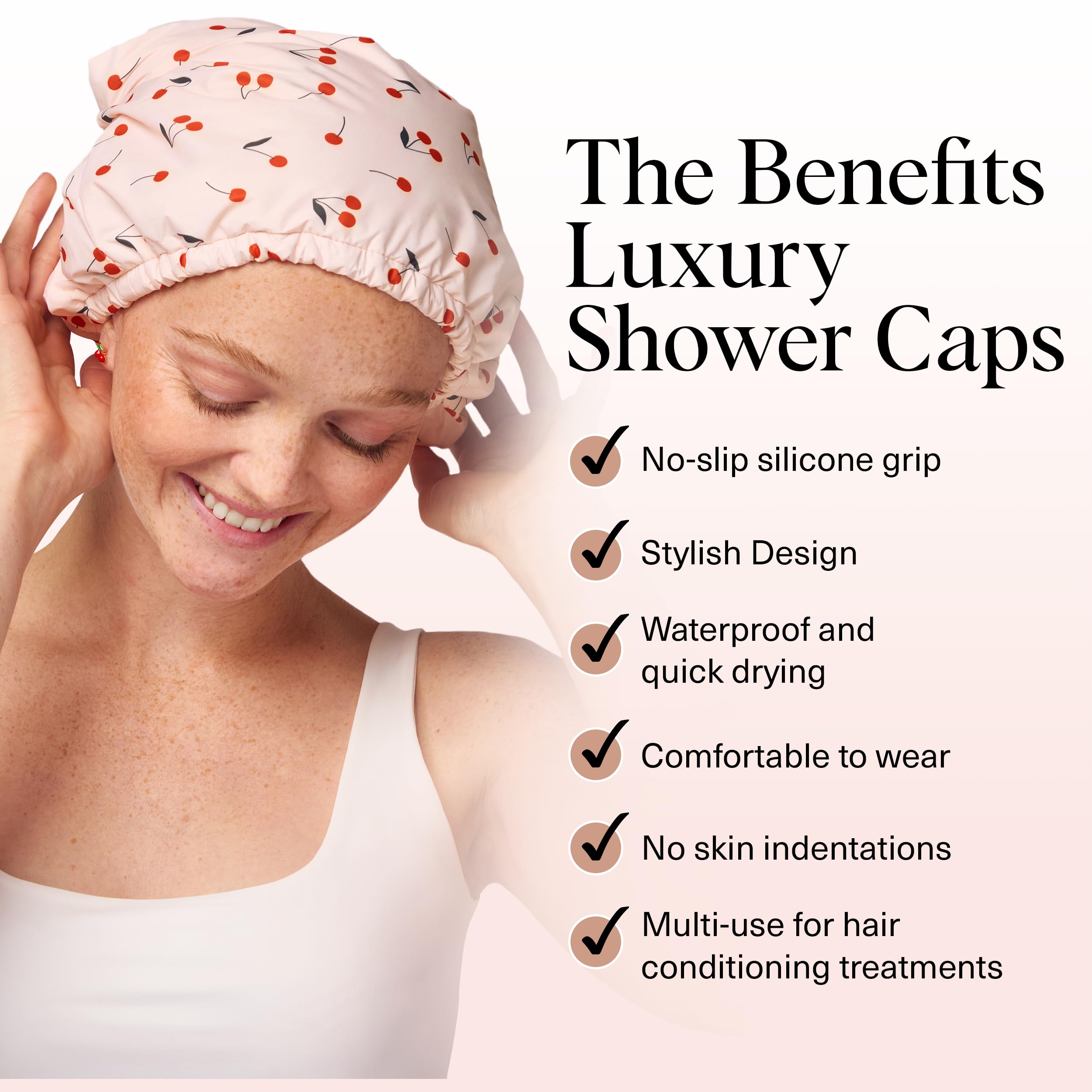 Kitsch waterproof shower cap with non-slip edge for secure wear