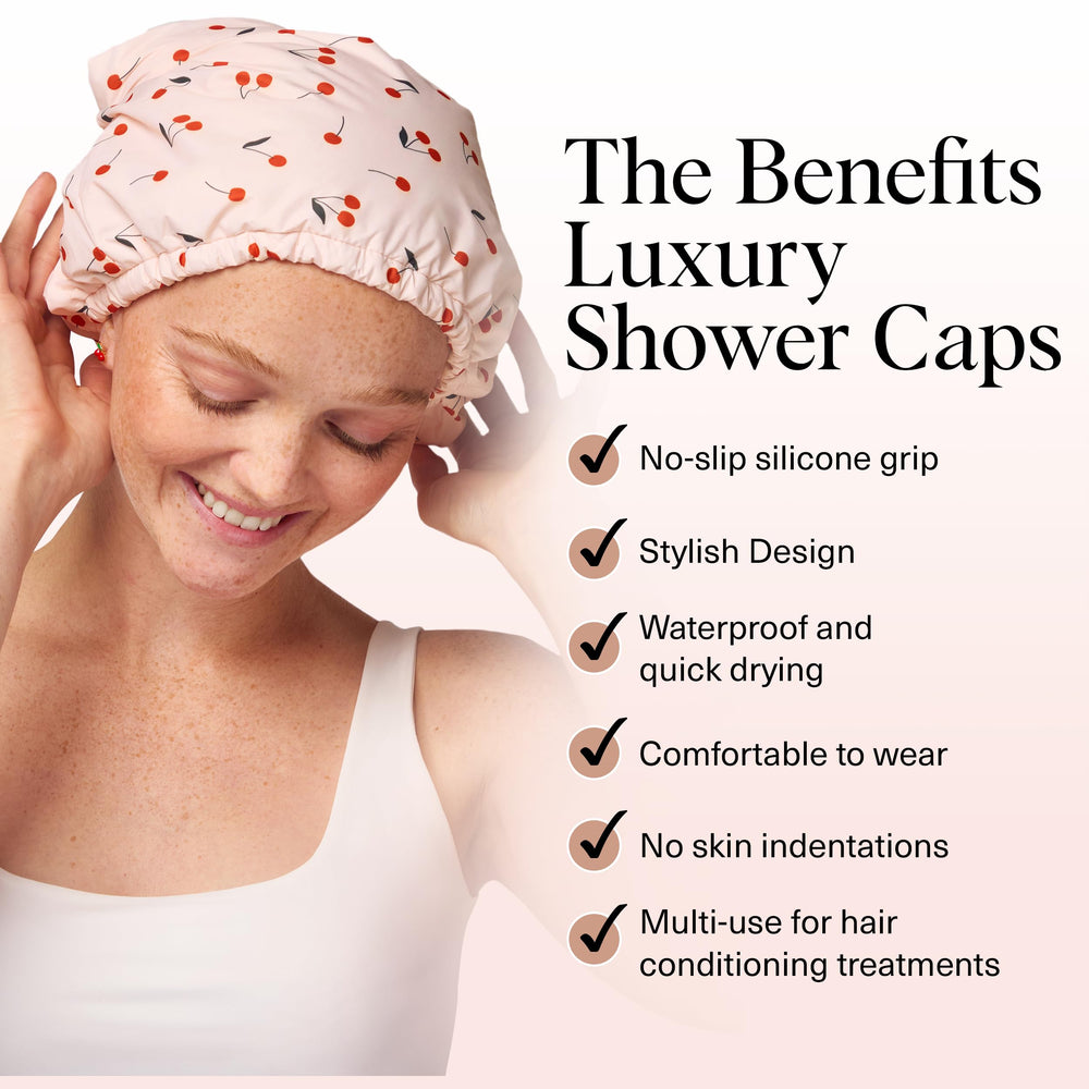 Kitsch waterproof shower cap with non-slip edge for secure wear