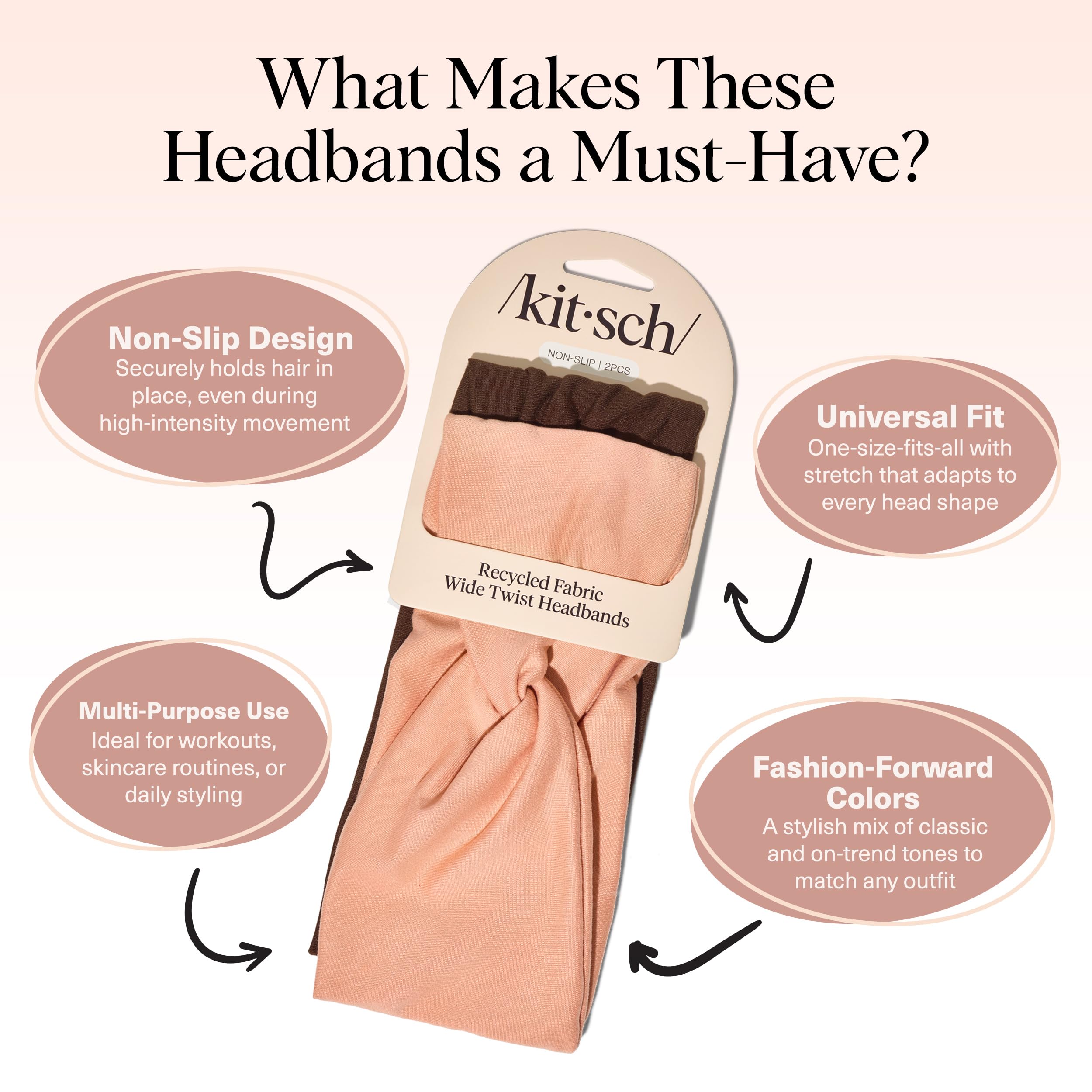Kitsch Wide Headbands Rosewood non-slip grip ideal for yoga and cardio
